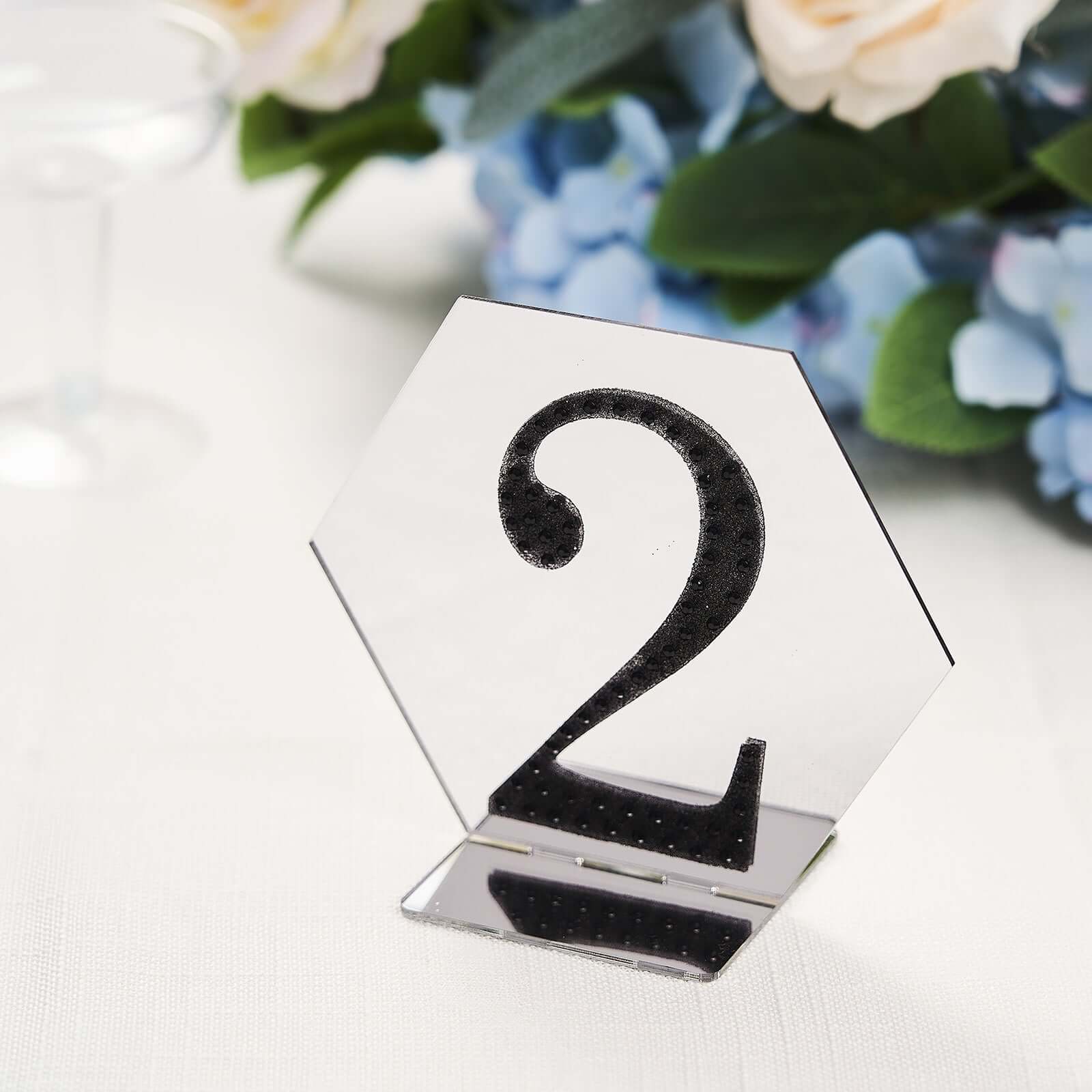 5-Pack Acrylic Table Sign Holders 5", Silver Hexagon Design - Perfect for Wedding Table Numbers and Menus - Image 6