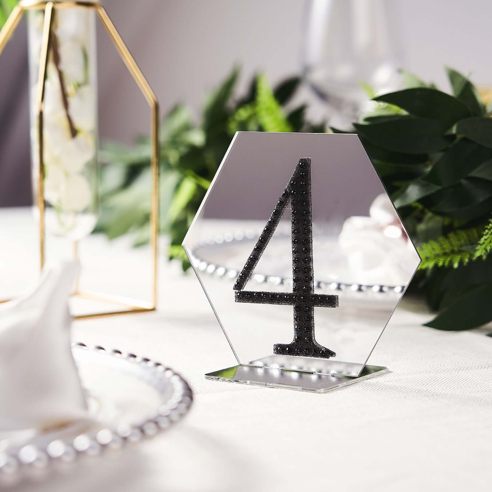 5-Pack Acrylic Table Sign Holders 5", Silver Hexagon Design - Perfect for Wedding Table Numbers and Menus - Image 8