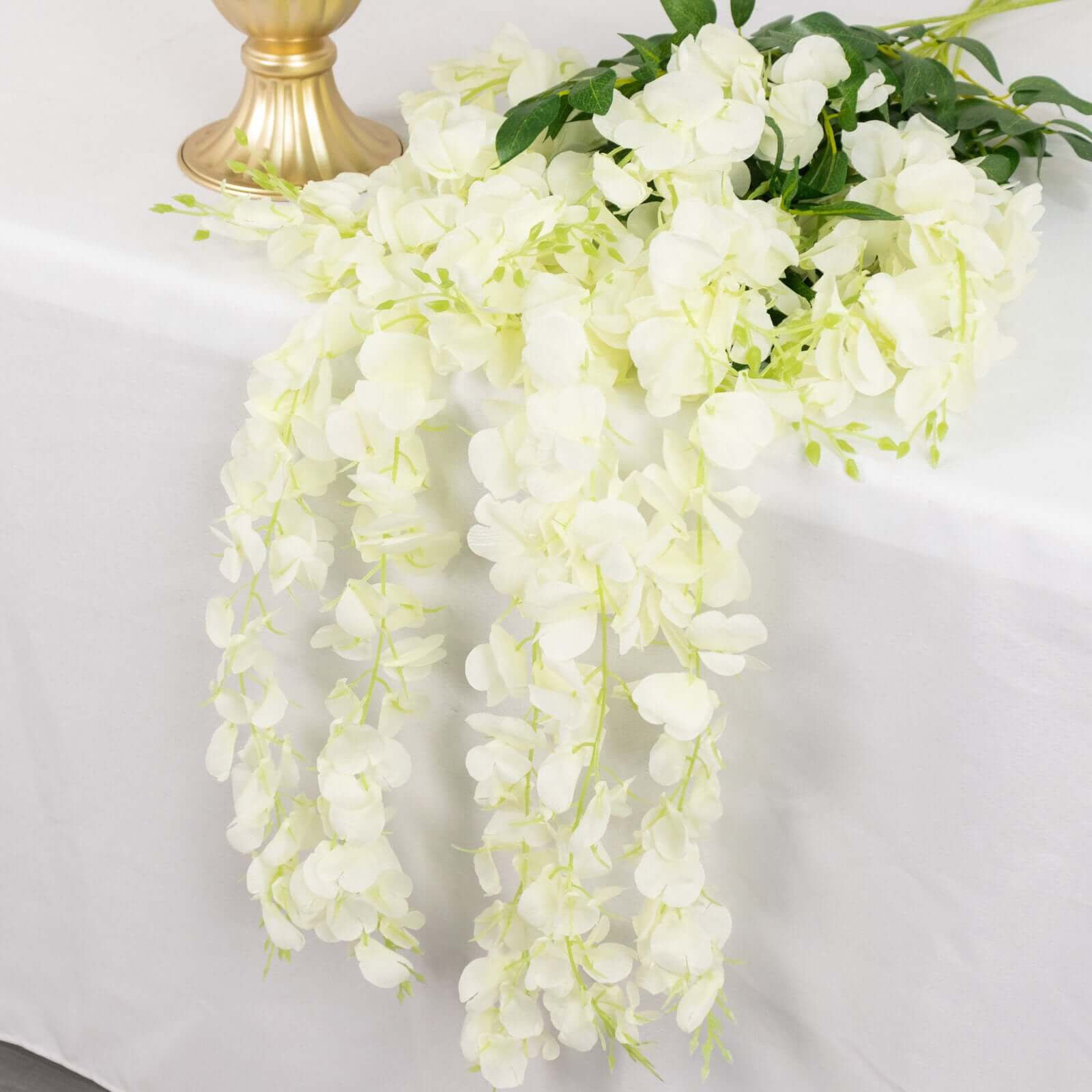 5 Pack Artificial Silk Hanging Wisteria Flower Garland Vines in Cream, 3 Strands in 1 Bush - 44" - Image 2