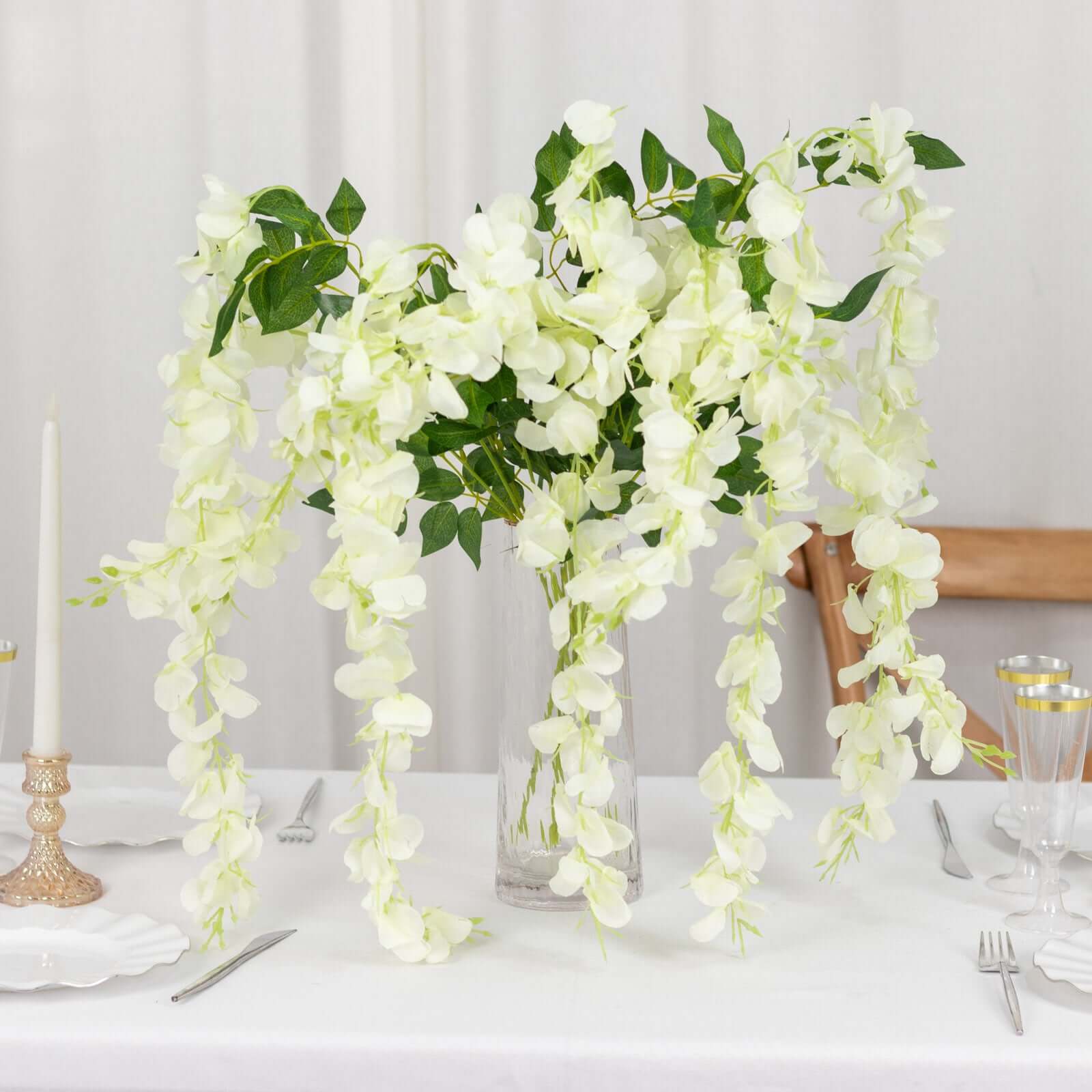 5 Pack Artificial Silk Hanging Wisteria Flower Garland Vines in Cream, 3 Strands in 1 Bush - 44" - Image 6
