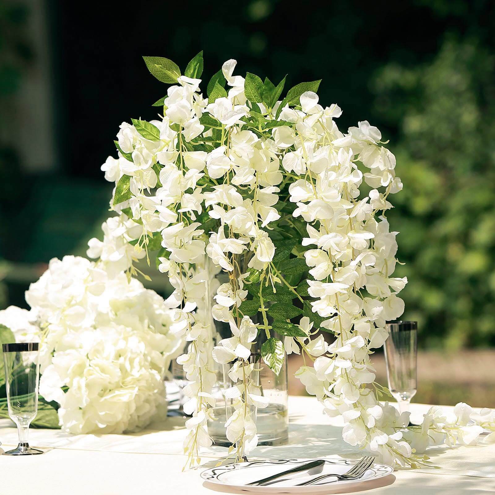 5 Pack Artificial Silk Hanging Wisteria Flower Garland Vines in Cream, 3 Strands in 1 Bush - 44" - Image 7