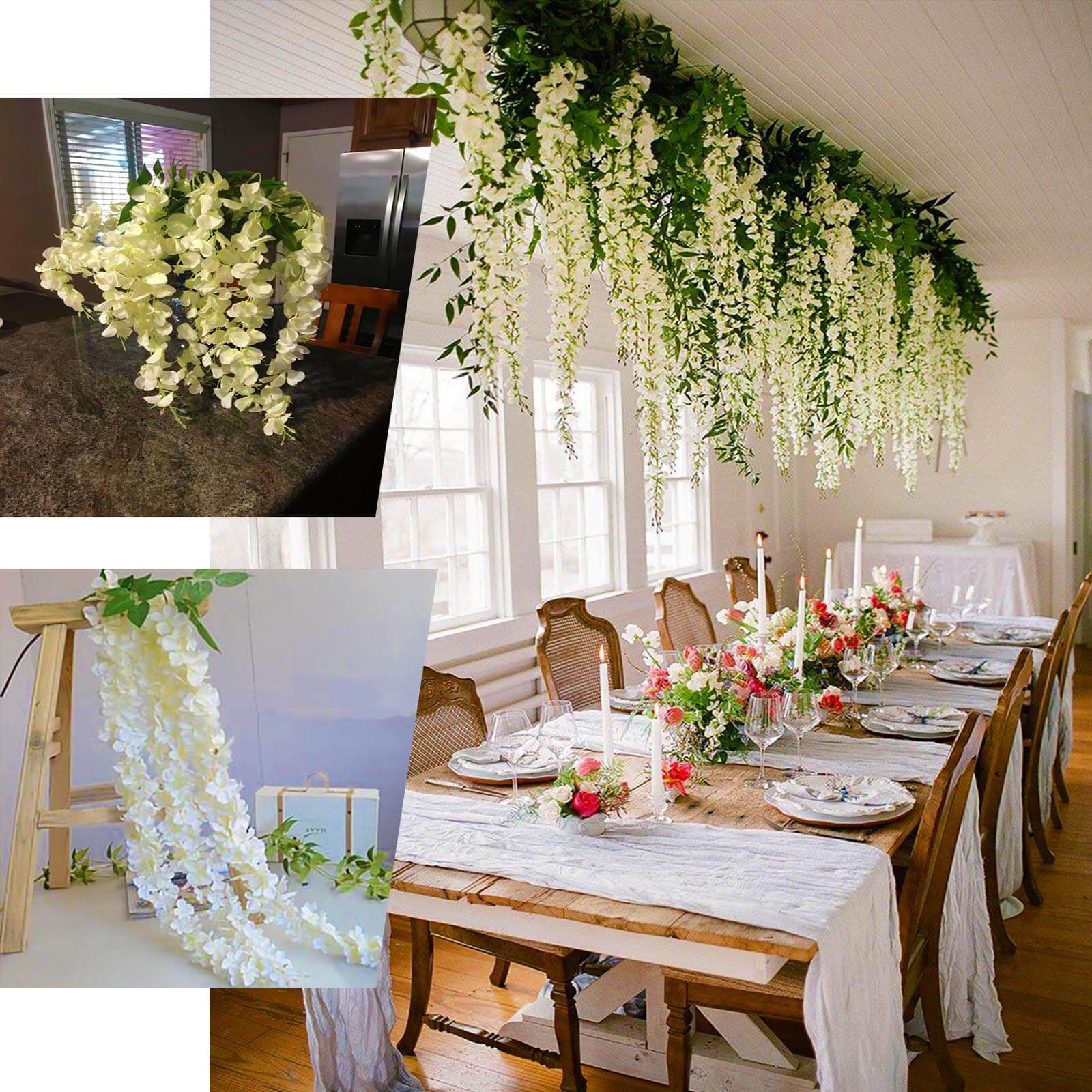 5 Pack Artificial Silk Hanging Wisteria Flower Garland Vines in Dusty Blue, 3 Strands in 1 Bush - 44" - Image 4