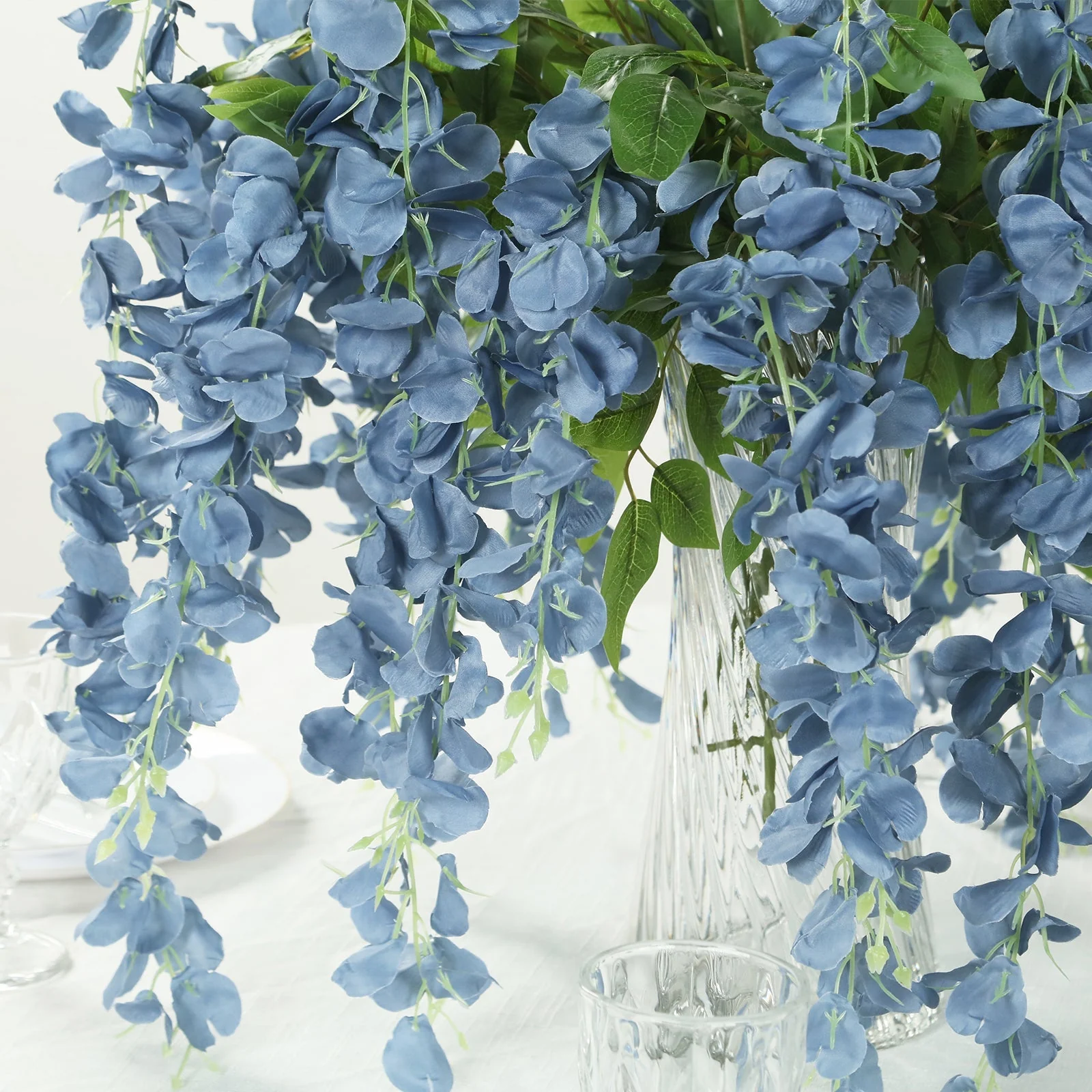 5 Pack Artificial Silk Hanging Wisteria Flower Garland Vines in Dusty Blue, 3 Strands in 1 Bush - 44" - Image 6