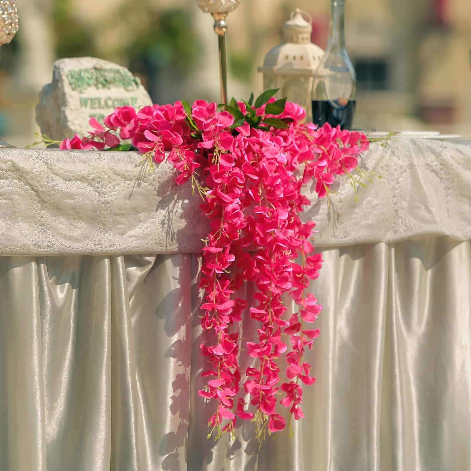 5 Pack Artificial Silk Hanging Wisteria Flower Garland Vines in Fuchsia, 3 Strands in 1 Bush - 44" - Image 2