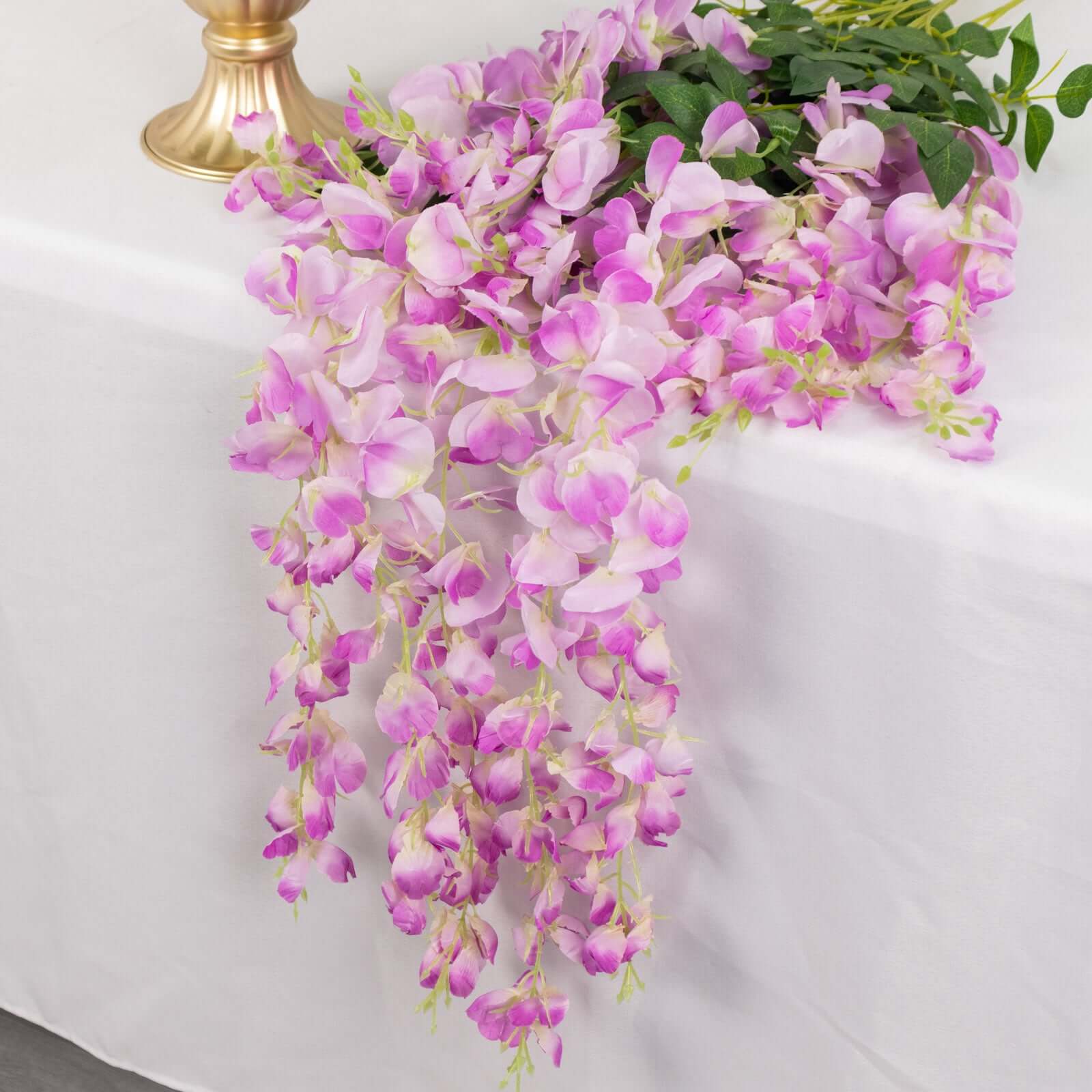 5 Pack Artificial Silk Hanging Wisteria Flower Garland Vines in Lavender Lilac, 3 Strands in 1 Bush - 44" - Image 2