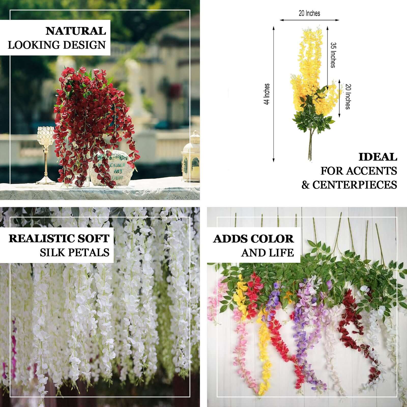 5 Pack Artificial Silk Hanging Wisteria Flower Garland Vines in Lavender Lilac, 3 Strands in 1 Bush - 44" - Image 4