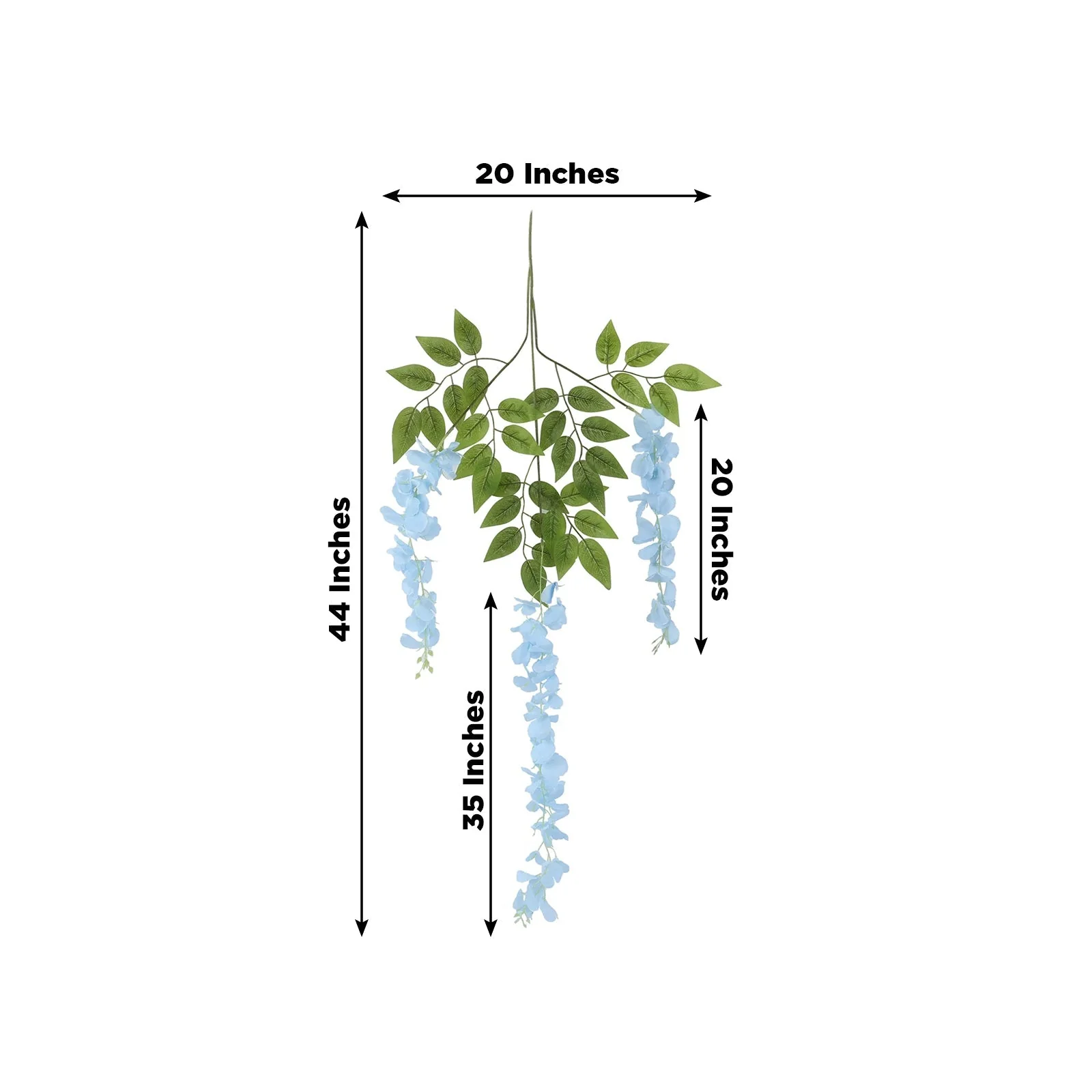 5 Pack Artificial Silk Hanging Wisteria Flower Garland Vines in Light Blue, 3 Strands in 1 Bush - 44" - Image 2