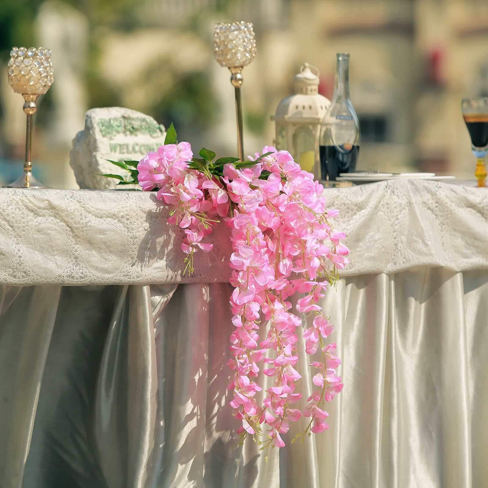 5 Pack Artificial Silk Hanging Wisteria Flower Garland Vines in Pink, 3 Strands in 1 Bush - 44" - Image 2