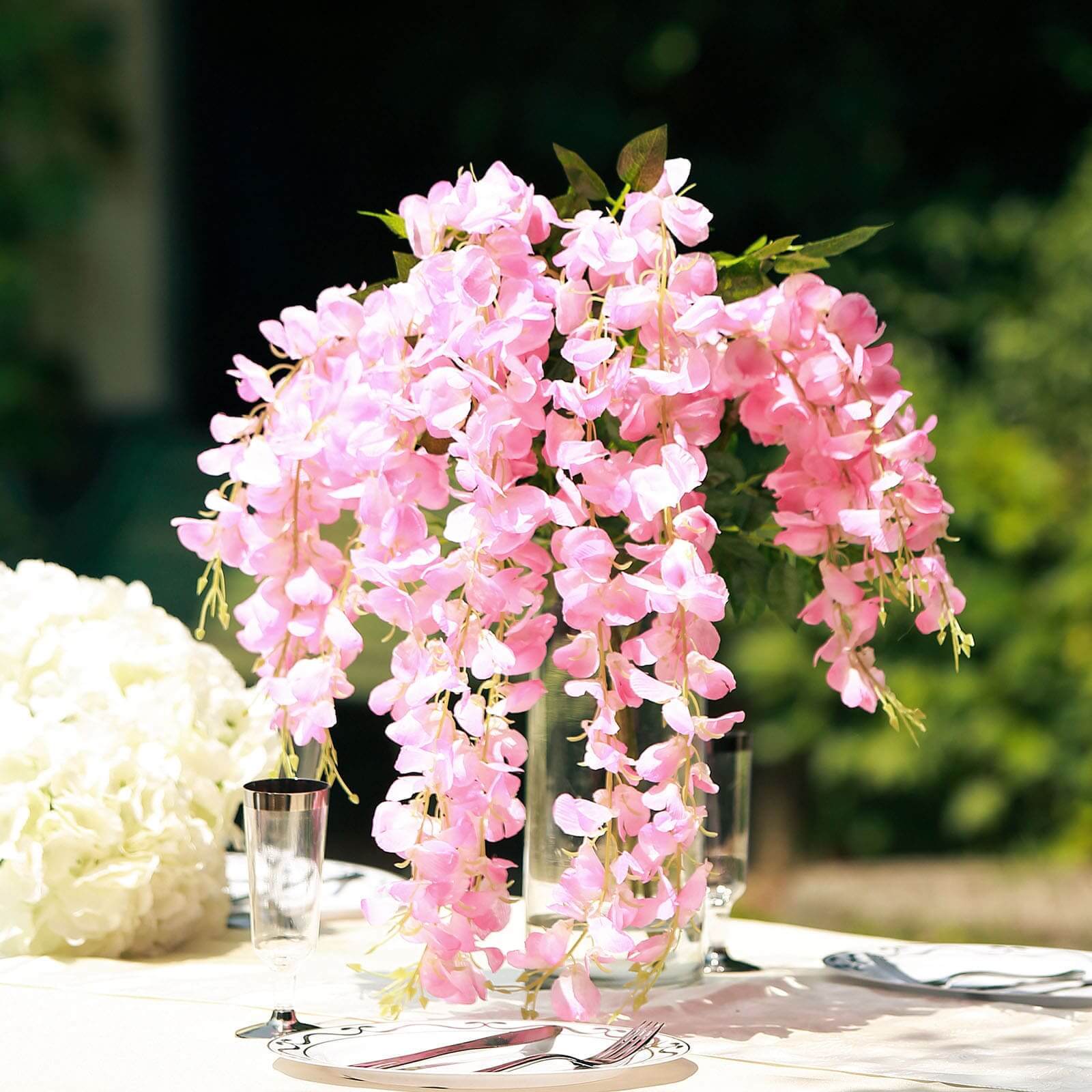 5 Pack Artificial Silk Hanging Wisteria Flower Garland Vines in Pink, 3 Strands in 1 Bush - 44" - Image 8