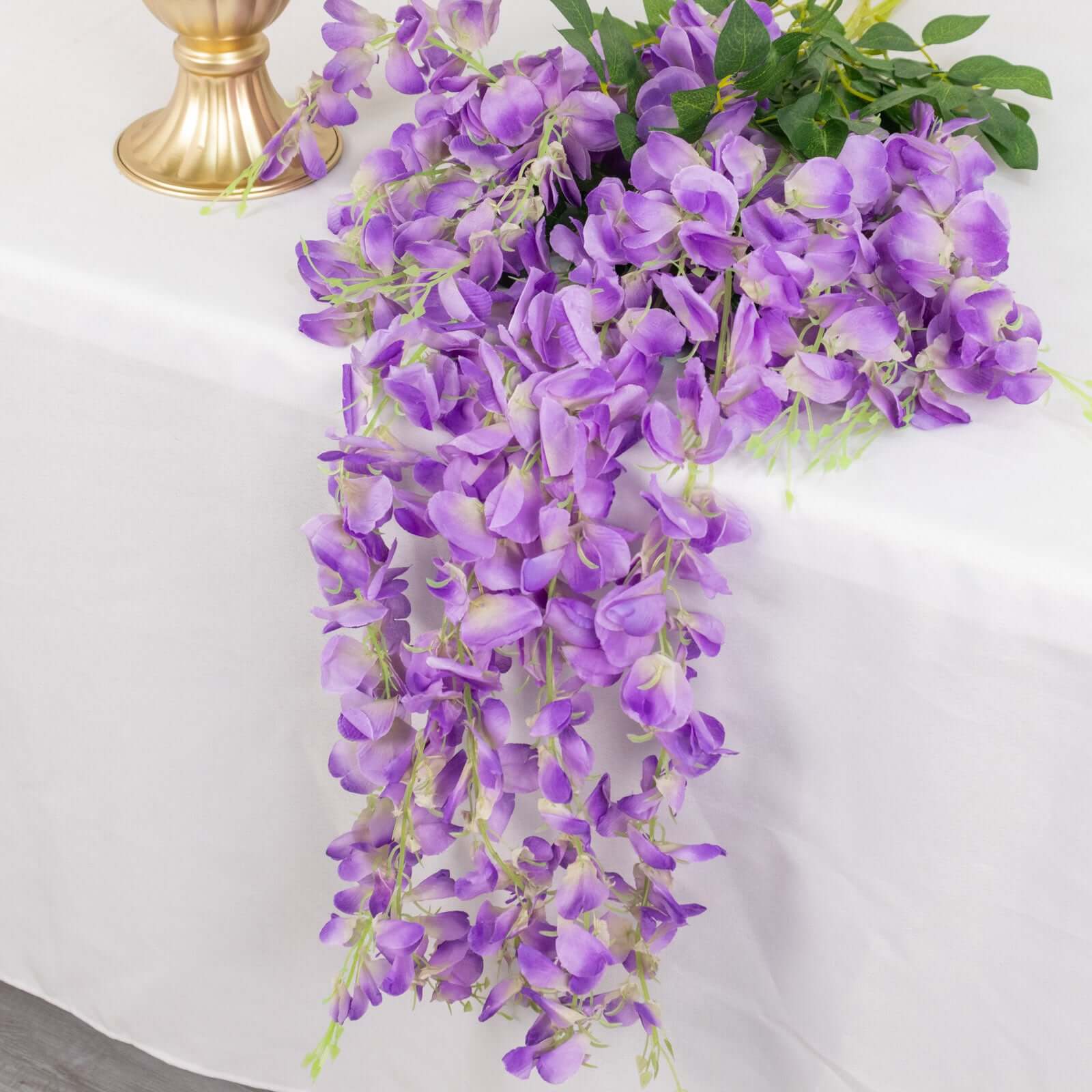 5 Pack Artificial Silk Hanging Wisteria Flower Garland Vines in Purple, 3 Strands in 1 Bush - 44" - Image 2