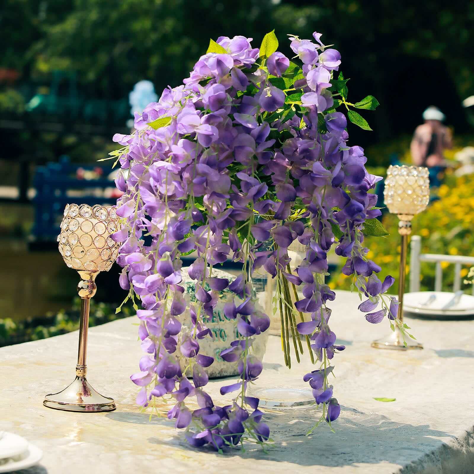 5 Pack Artificial Silk Hanging Wisteria Flower Garland Vines in Purple, 3 Strands in 1 Bush - 44" - Image 8