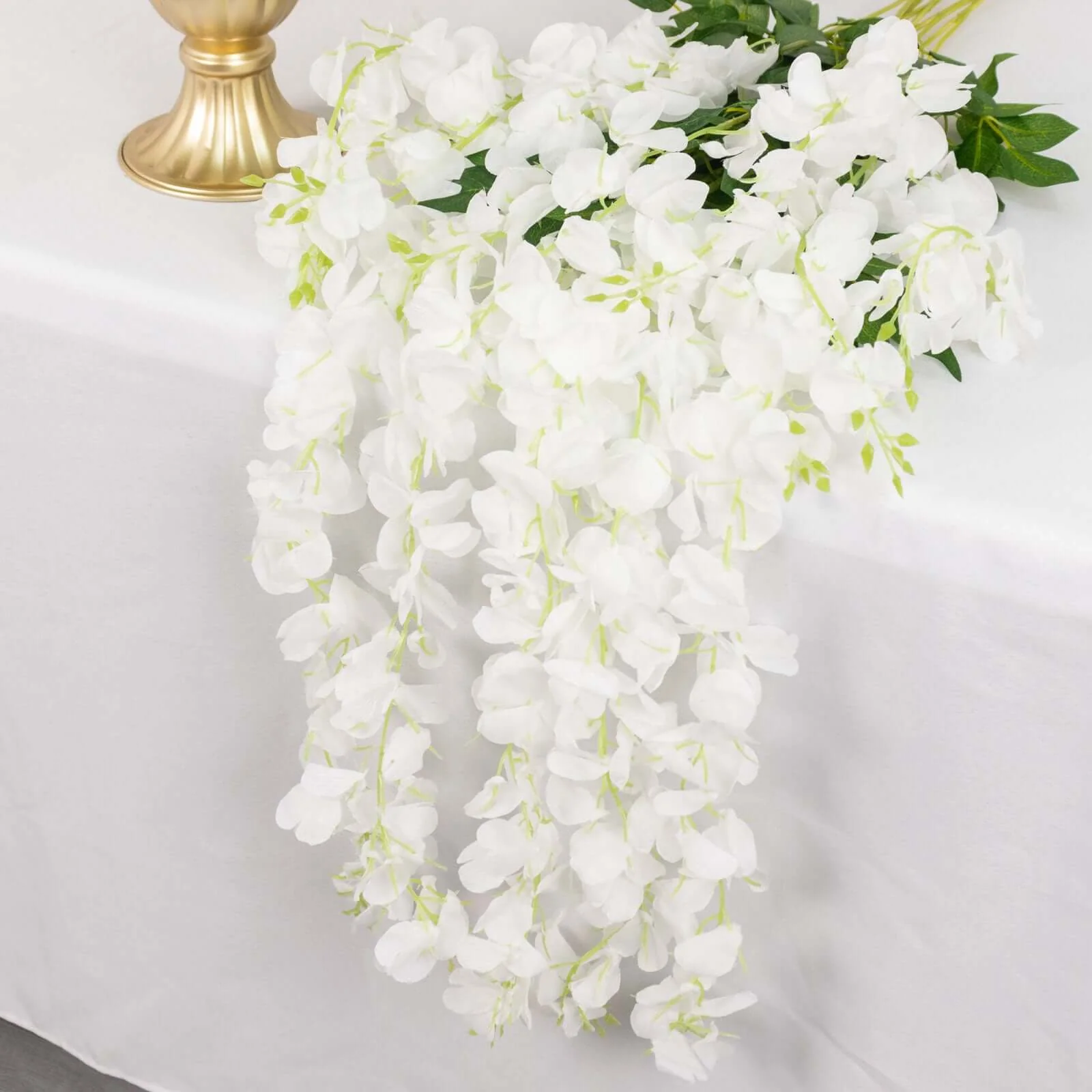 5 Pack Artificial Silk Hanging Wisteria Flower Garland Vines in White, 3 Strands in 1 Bush - 44" - Image 2