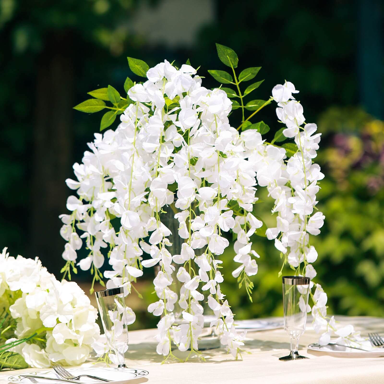 5 Pack Artificial Silk Hanging Wisteria Flower Garland Vines in White, 3 Strands in 1 Bush - 44" - Image 7