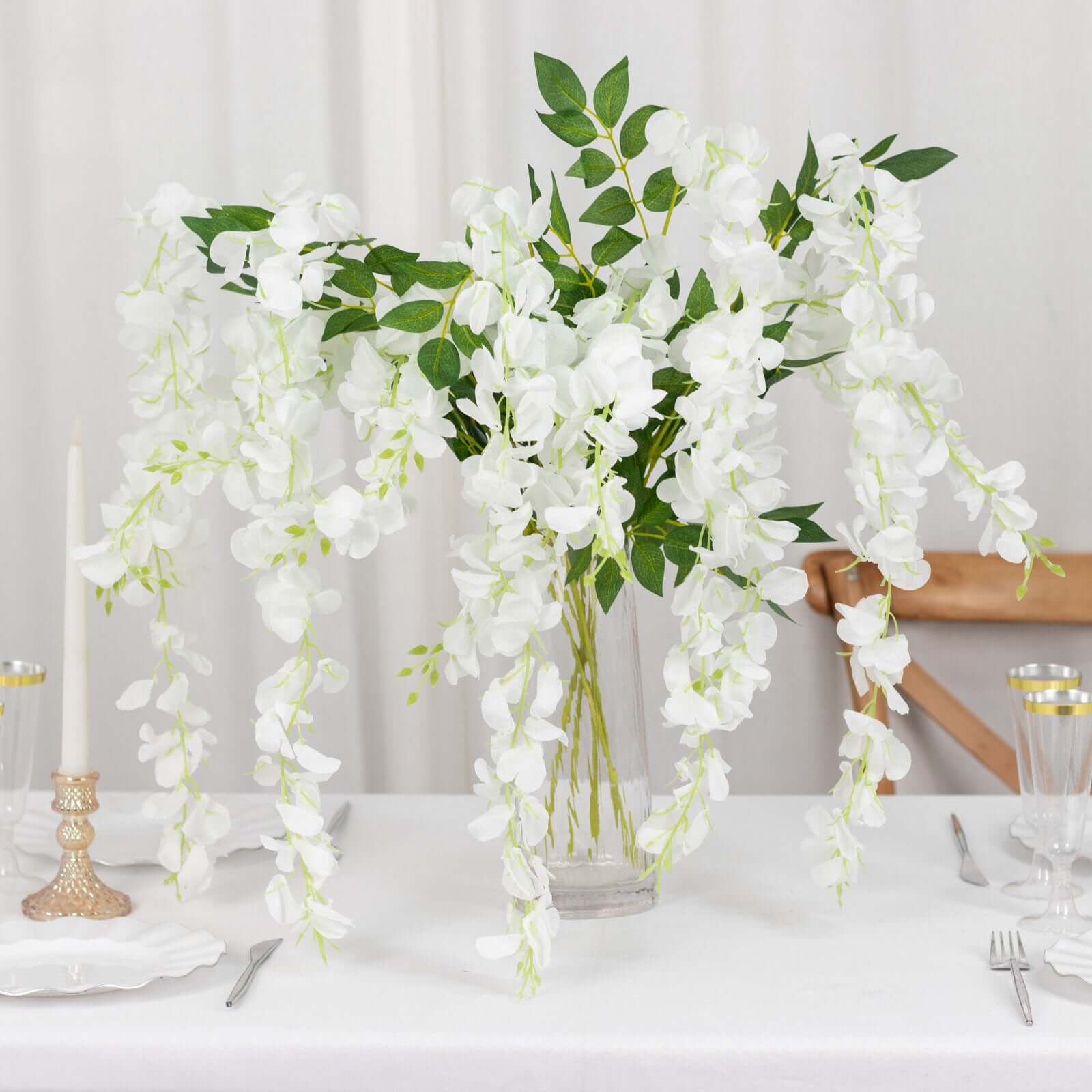 5 Pack Artificial Silk Hanging Wisteria Flower Garland Vines in White, 3 Strands in 1 Bush - 44" - Image 8