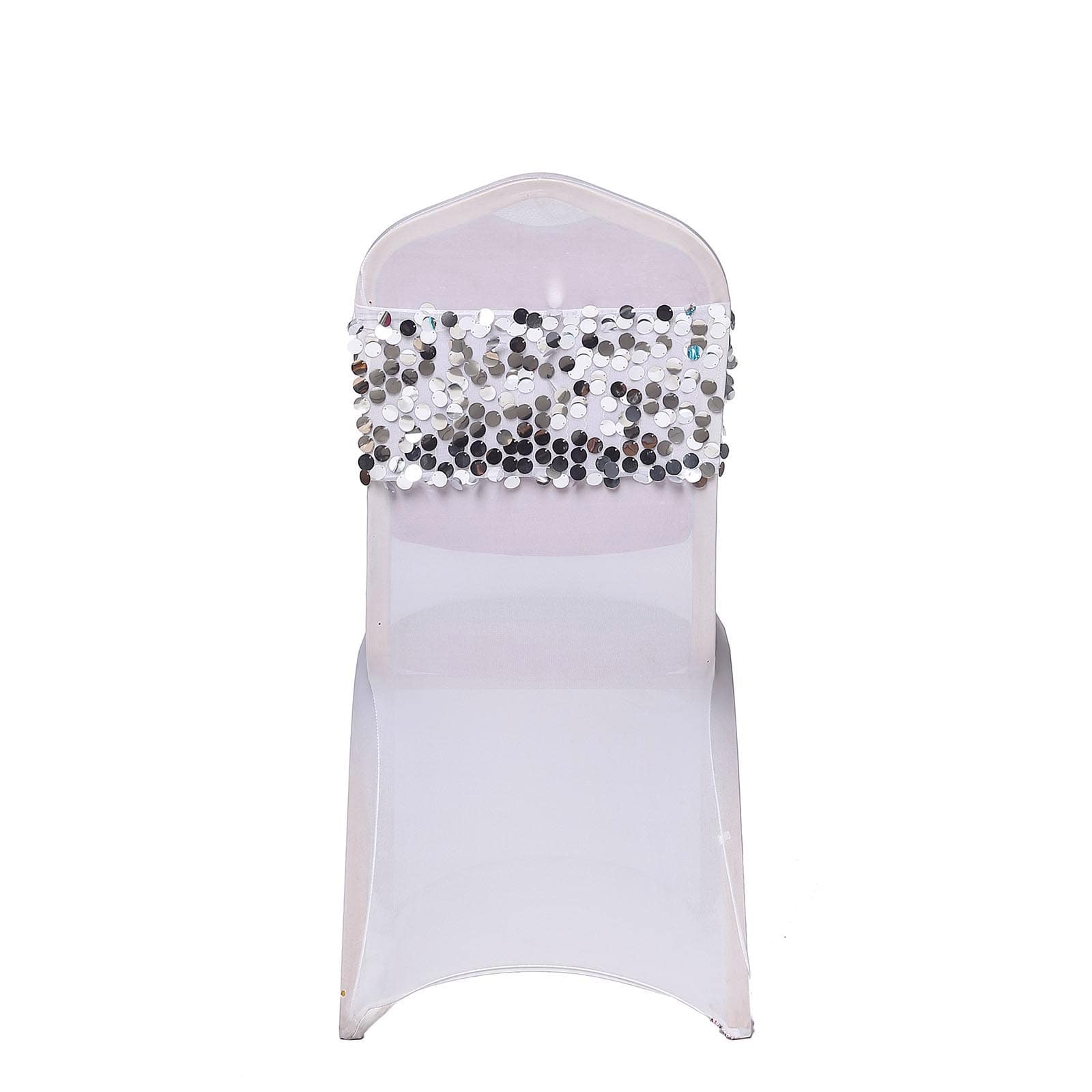 5 Pack Big Payette Sequin Chair Sash Bands 13"x10" Silver - Radiant Decorative Design - Image 7