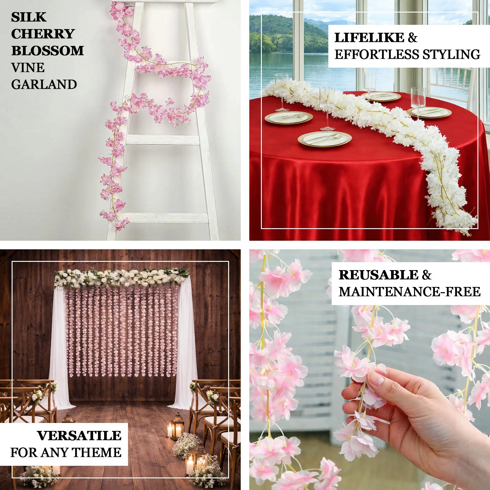 5 Pack Blush Artificial Cherry Blossom Flowers Garland, Silk Floral Hanging Vines - 6ft - Image 4