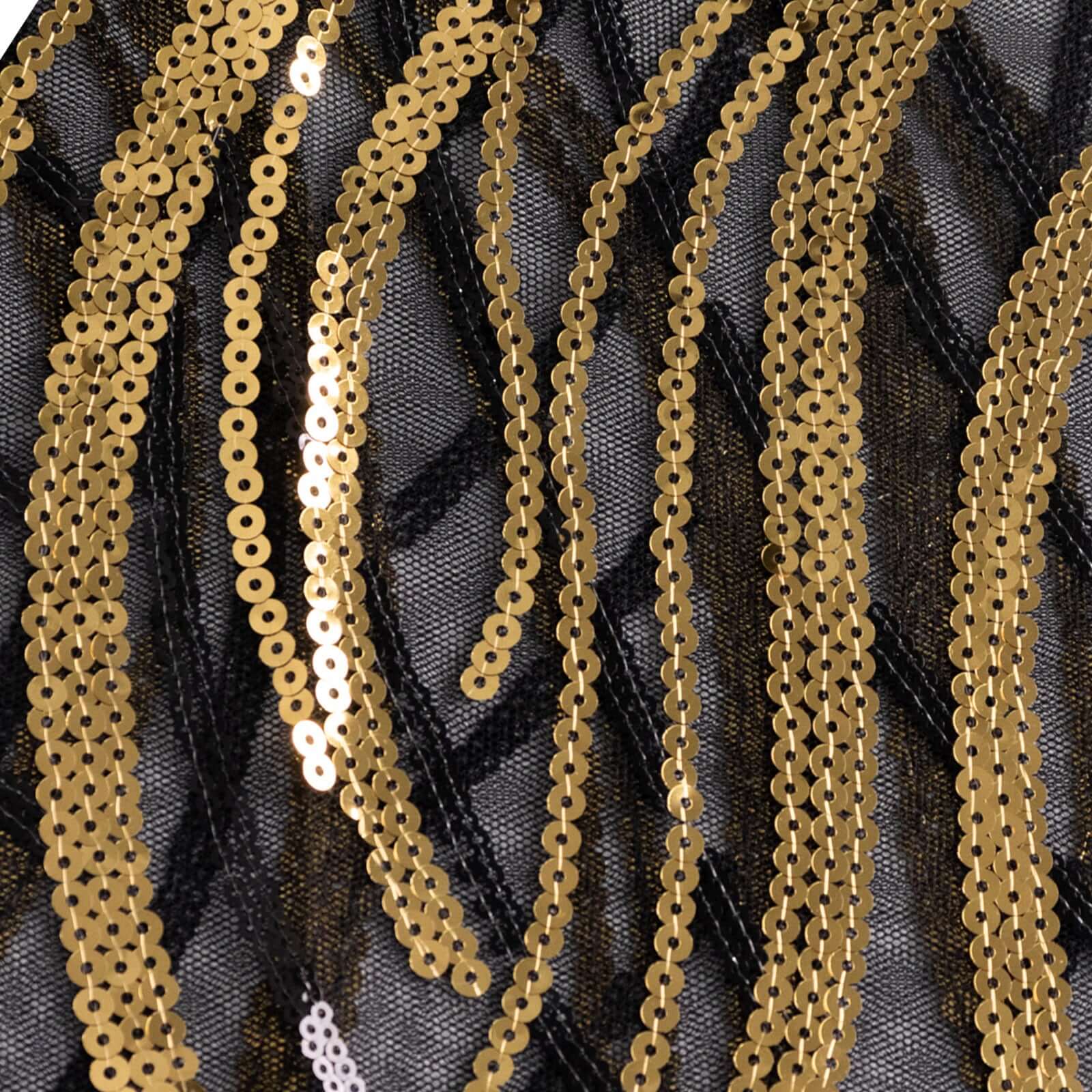 5 Pack Chair Sash Bands Black/Gold Wave with Embroidered Sequins - Glittering Decorative Design - Image 7
