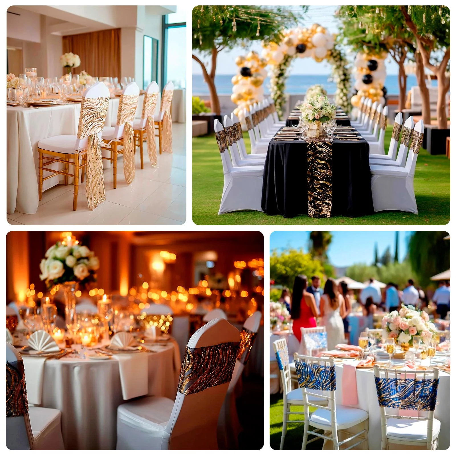 5 Pack Chair Sash Bands Silver Wave with Embroidered Sequins - Glittering Decorative Design - Image 5