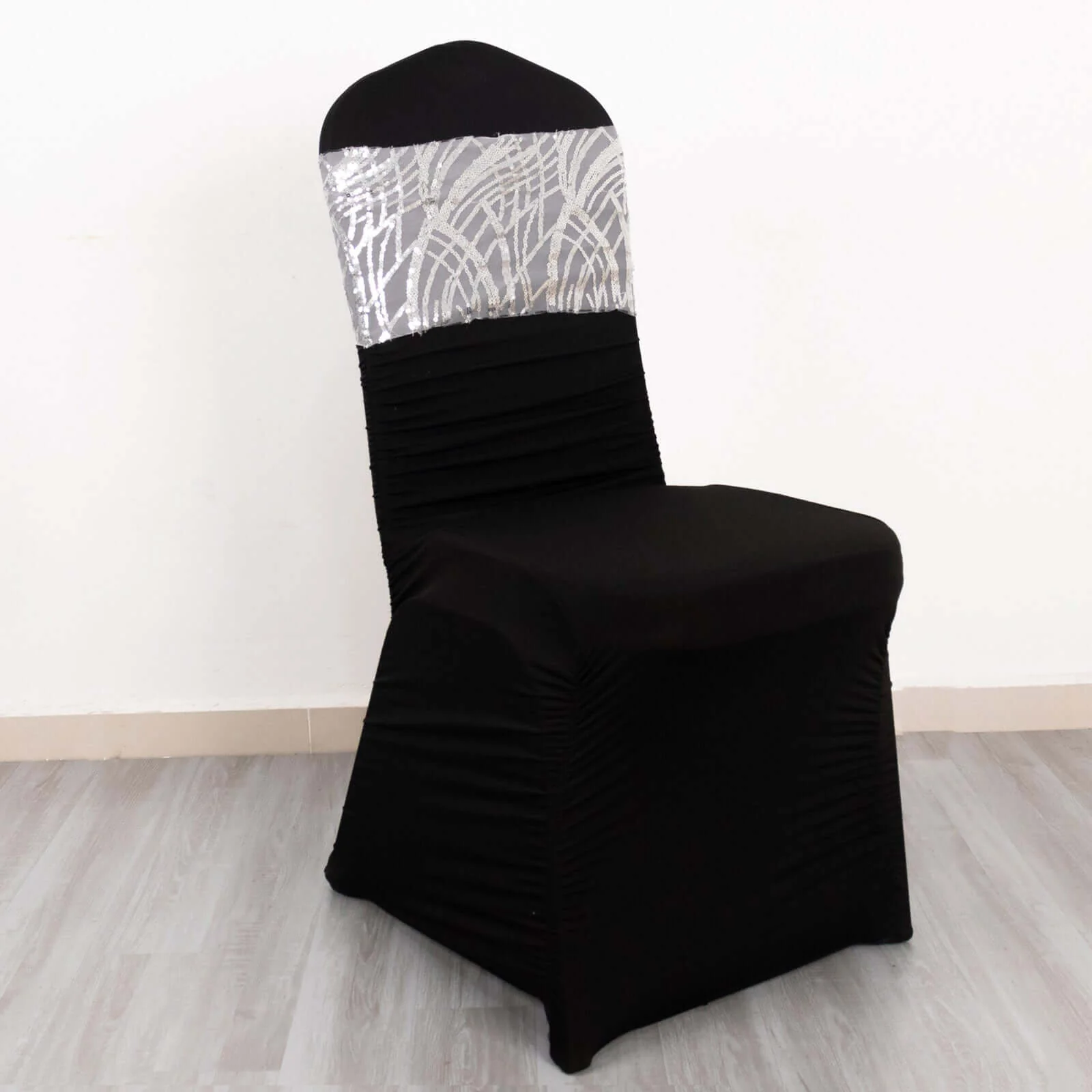 5 Pack Chair Sash Bands Silver Wave with Embroidered Sequins - Glittering Decorative Design - Image 7