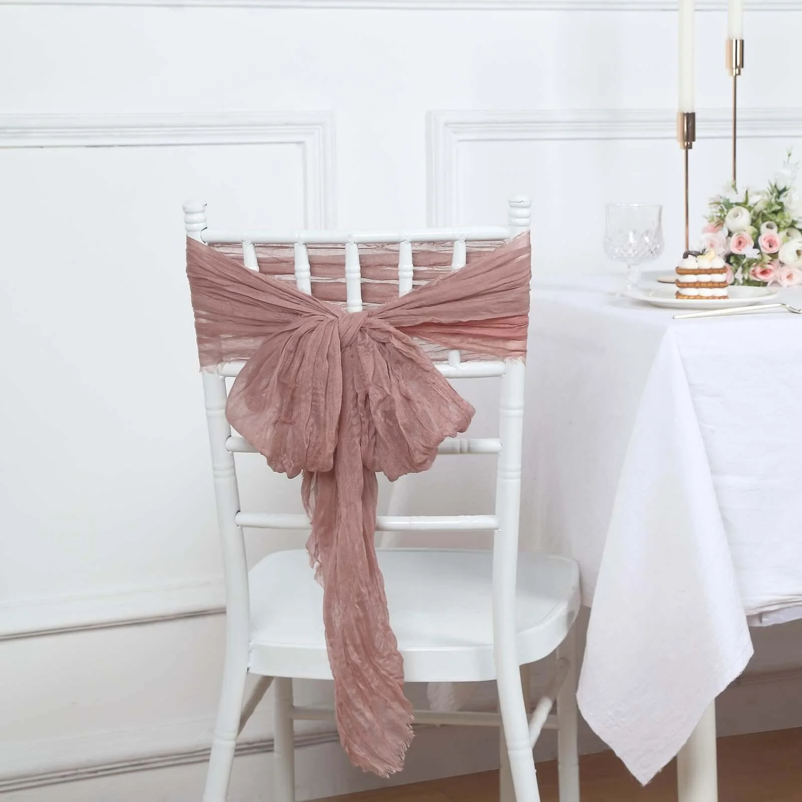 5 Pack Cheesecloth Gauze Chair Sashes 16"x88" Dusty Rose - Boho Decorative Accent - Image 3