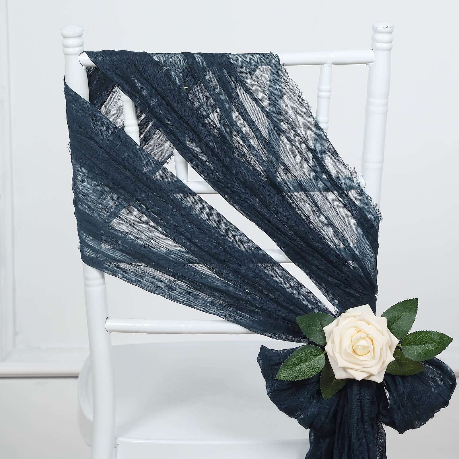 5 Pack Cheesecloth Gauze Chair Sashes 16"x88" Navy Blue - Boho Decorative Accent - Image 7