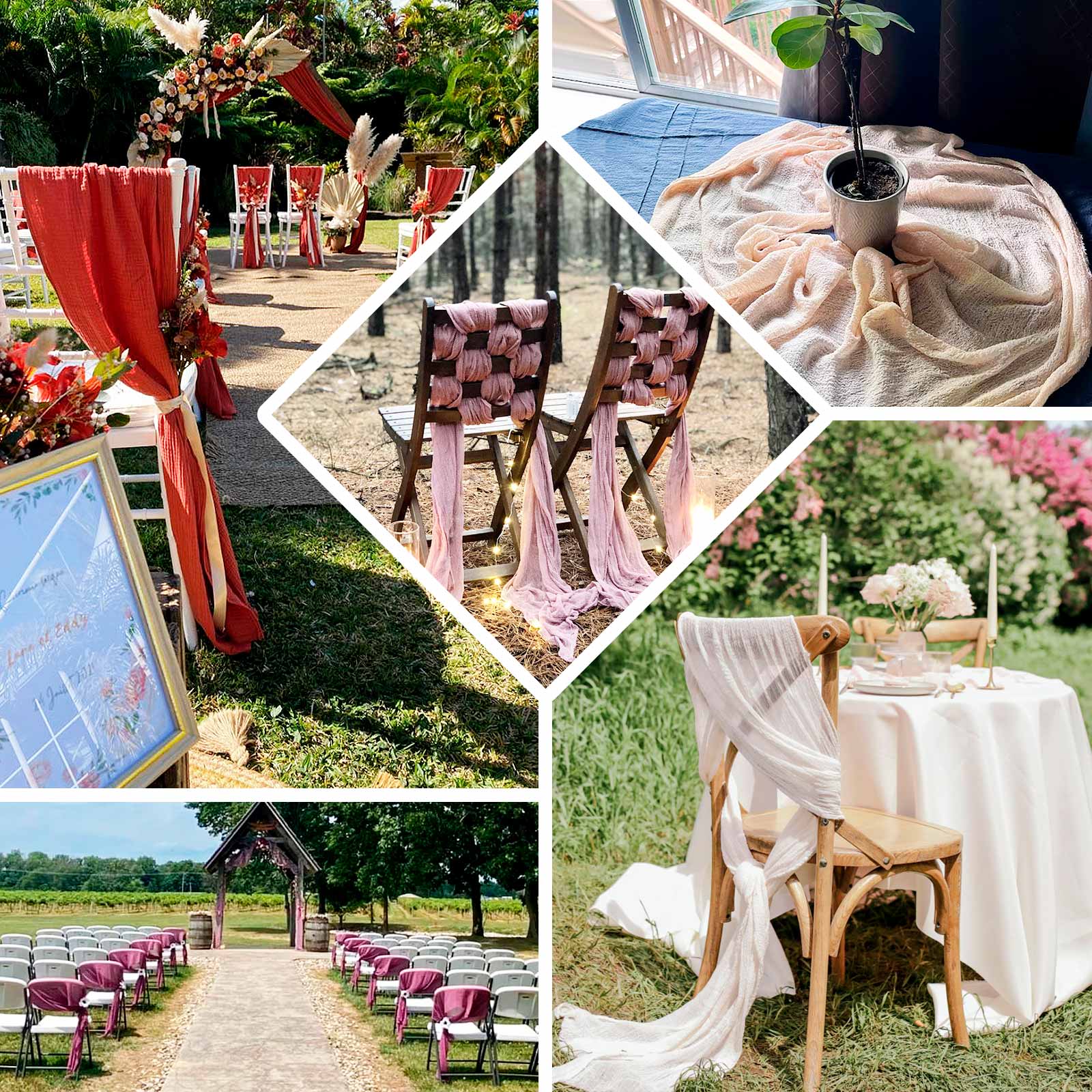 5 Pack Cheesecloth Gauze Chair Sashes 16"x88" Nude Beige - Boho Decorative Accent - Image 5
