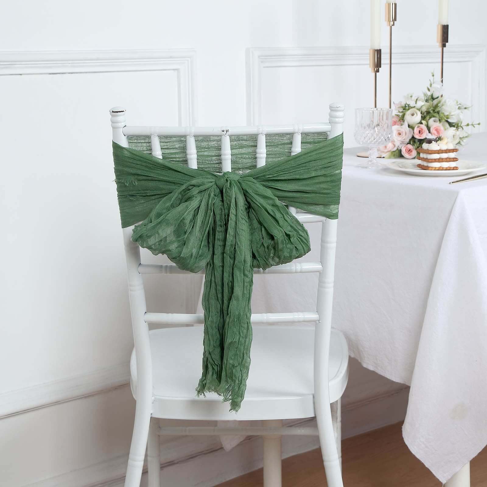 5 Pack Cheesecloth Gauze Chair Sashes 16"x88" Olive Green - Boho Decorative Accent - Image 3