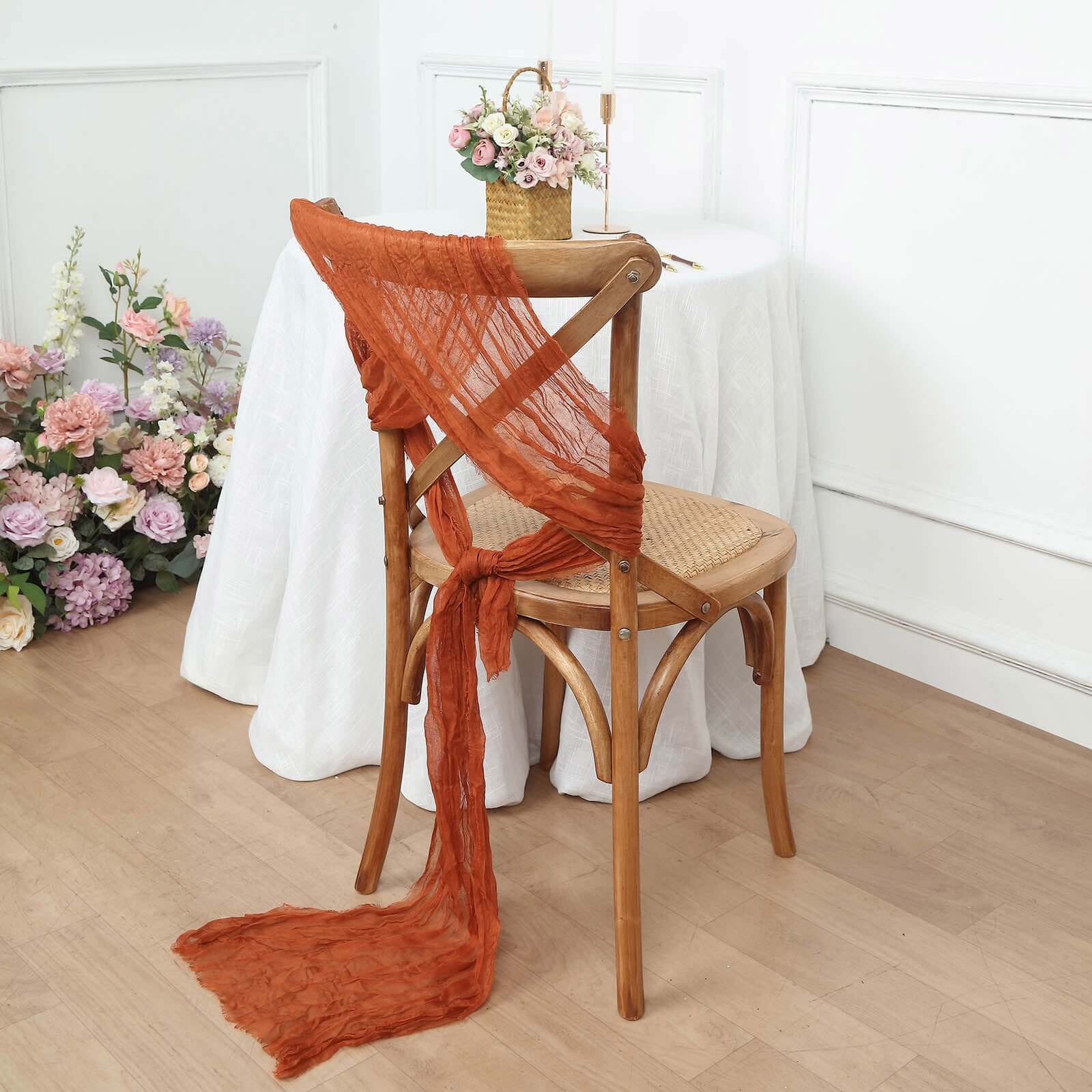 5 Pack Cheesecloth Gauze Chair Sashes 16"x88" Terracotta (Rust) - Boho Decorative Accent - Image 8