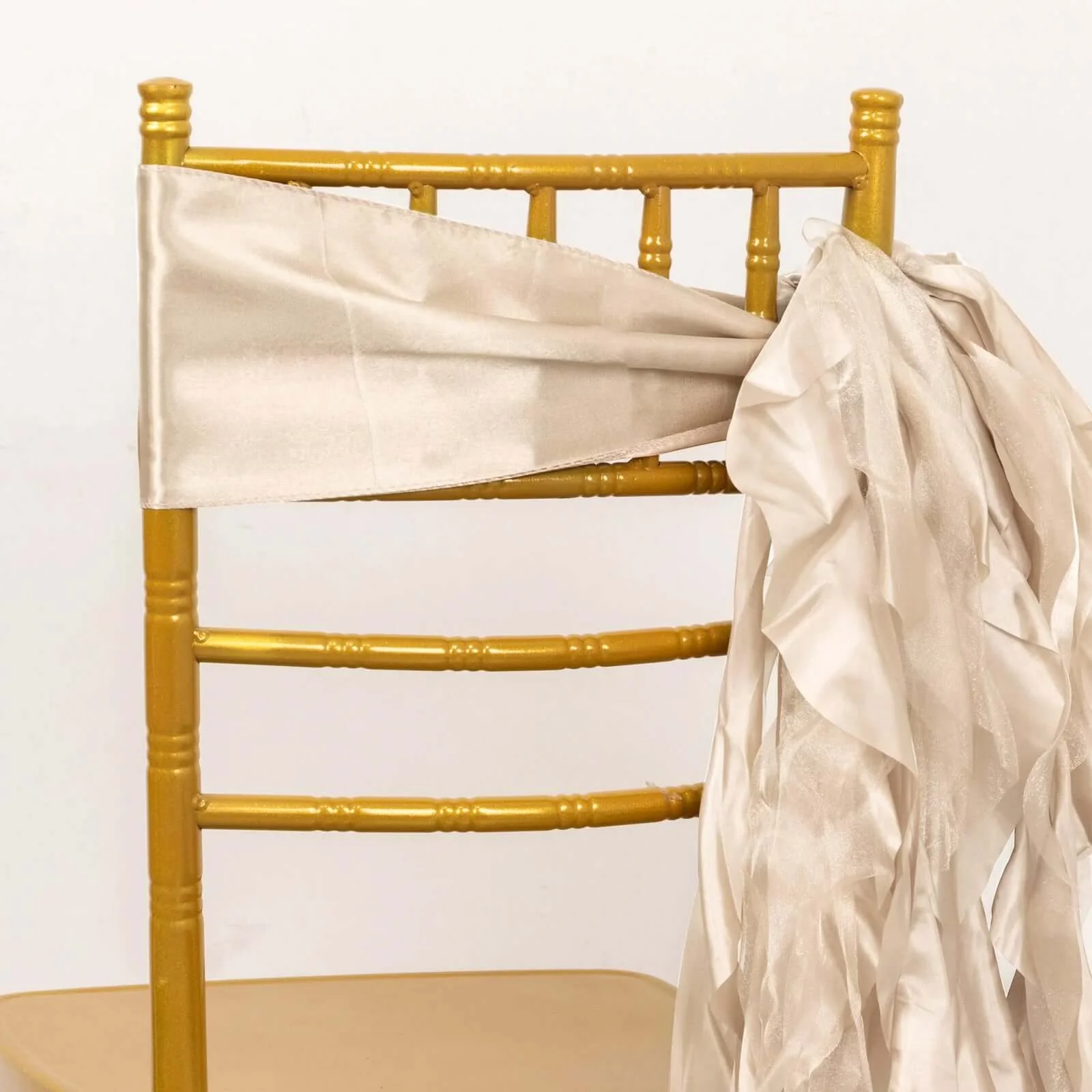 5 Pack Chiffon Satin Chair Sashes Beige Curly Willow Style - Easy to Use Flowy Chair Bows - Image 16