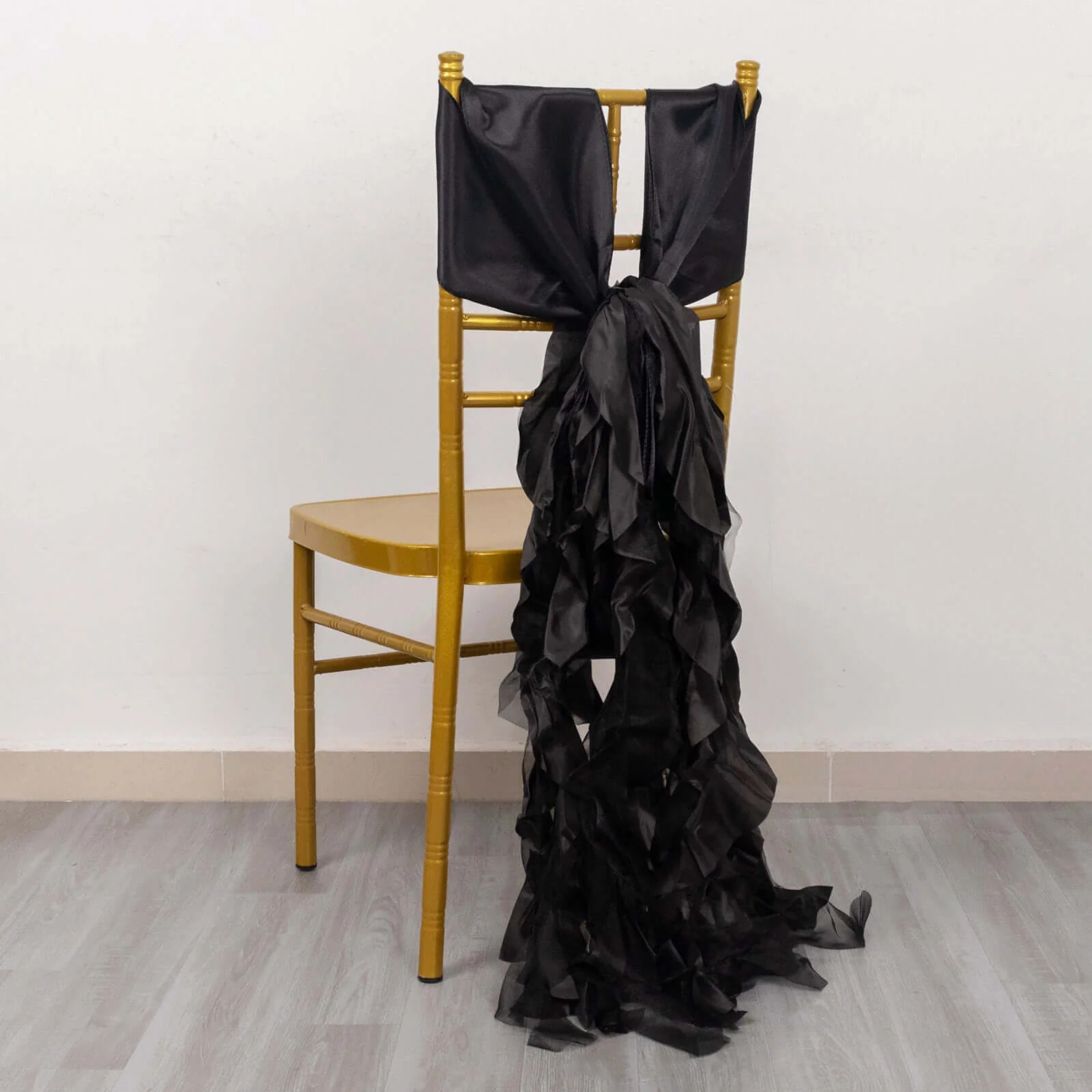 5 Pack Chiffon Satin Chair Sashes Black Curly Willow Style - Easy to Use Flowy Chair Bows for Soft & Romantic Event Decor