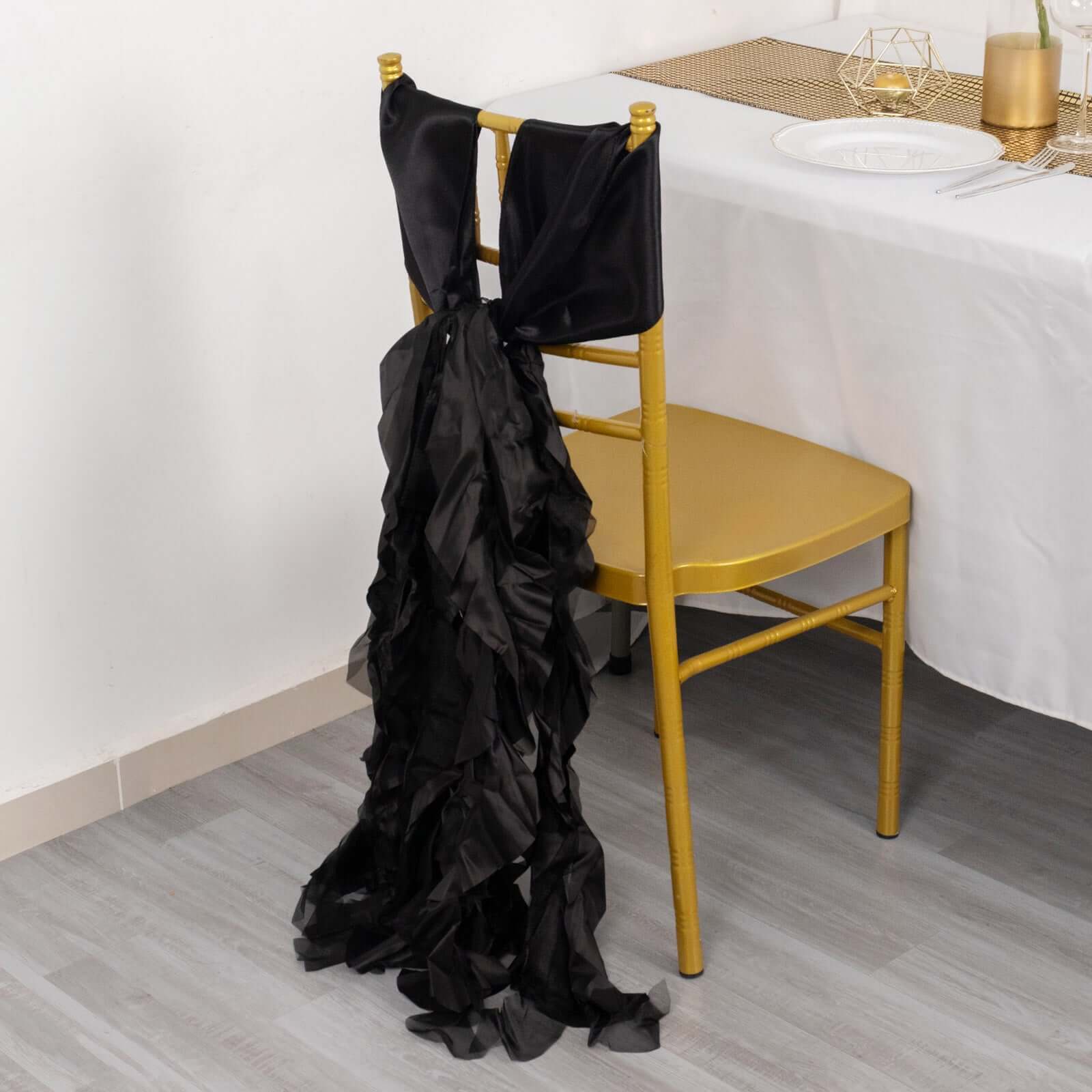 5 Pack Chiffon Satin Chair Sashes Black Curly Willow Style - Easy to Use Flowy Chair Bows for Soft & Romantic Event Decor - Image 2