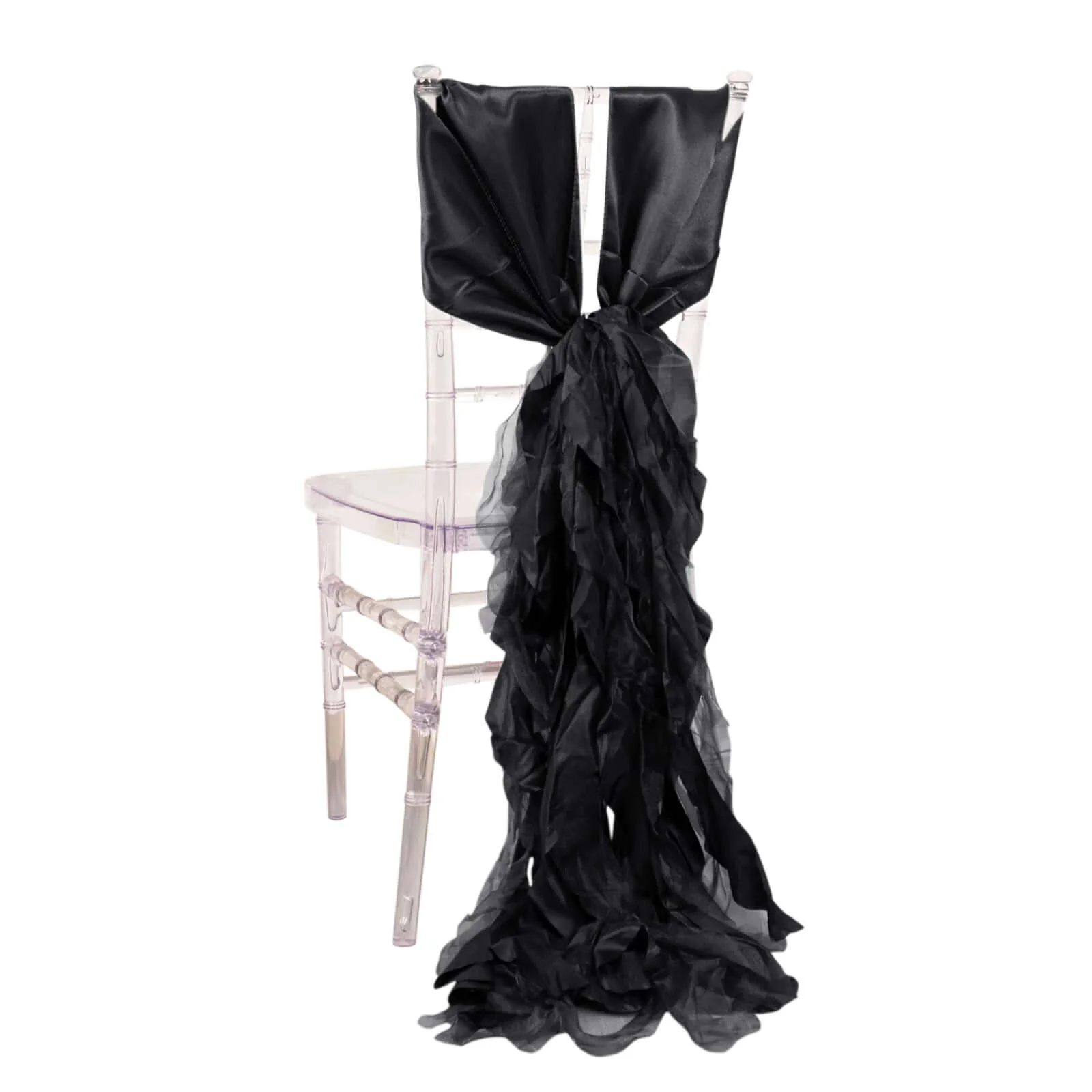 5 Pack Chiffon Satin Chair Sashes Black Curly Willow Style - Easy to Use Flowy Chair Bows for Soft & Romantic Event Decor - Image 6