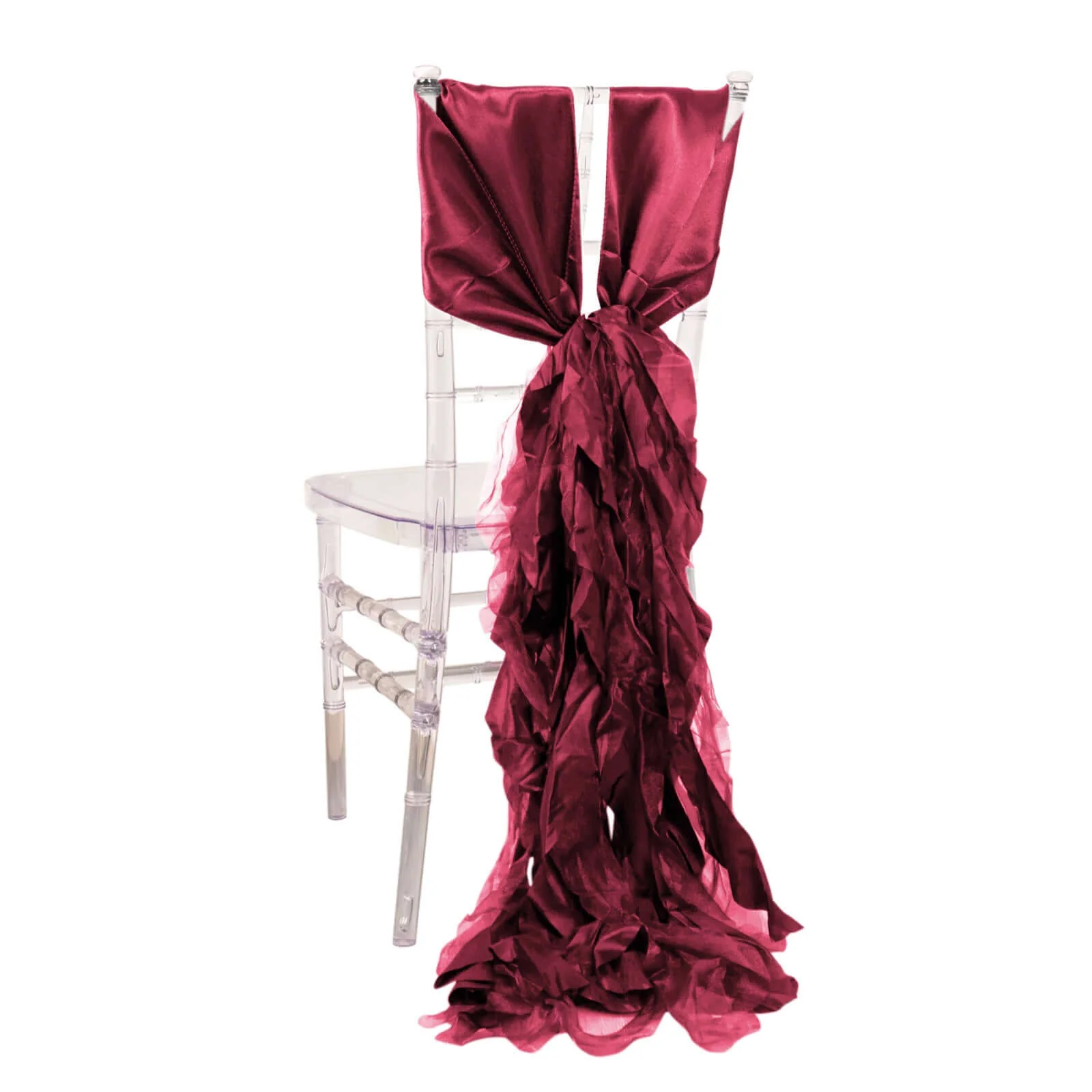 5 Pack Chiffon Satin Chair Sashes Burgundy Curly Willow Style - Easy to Use Flowy Chair Bows - Image 6