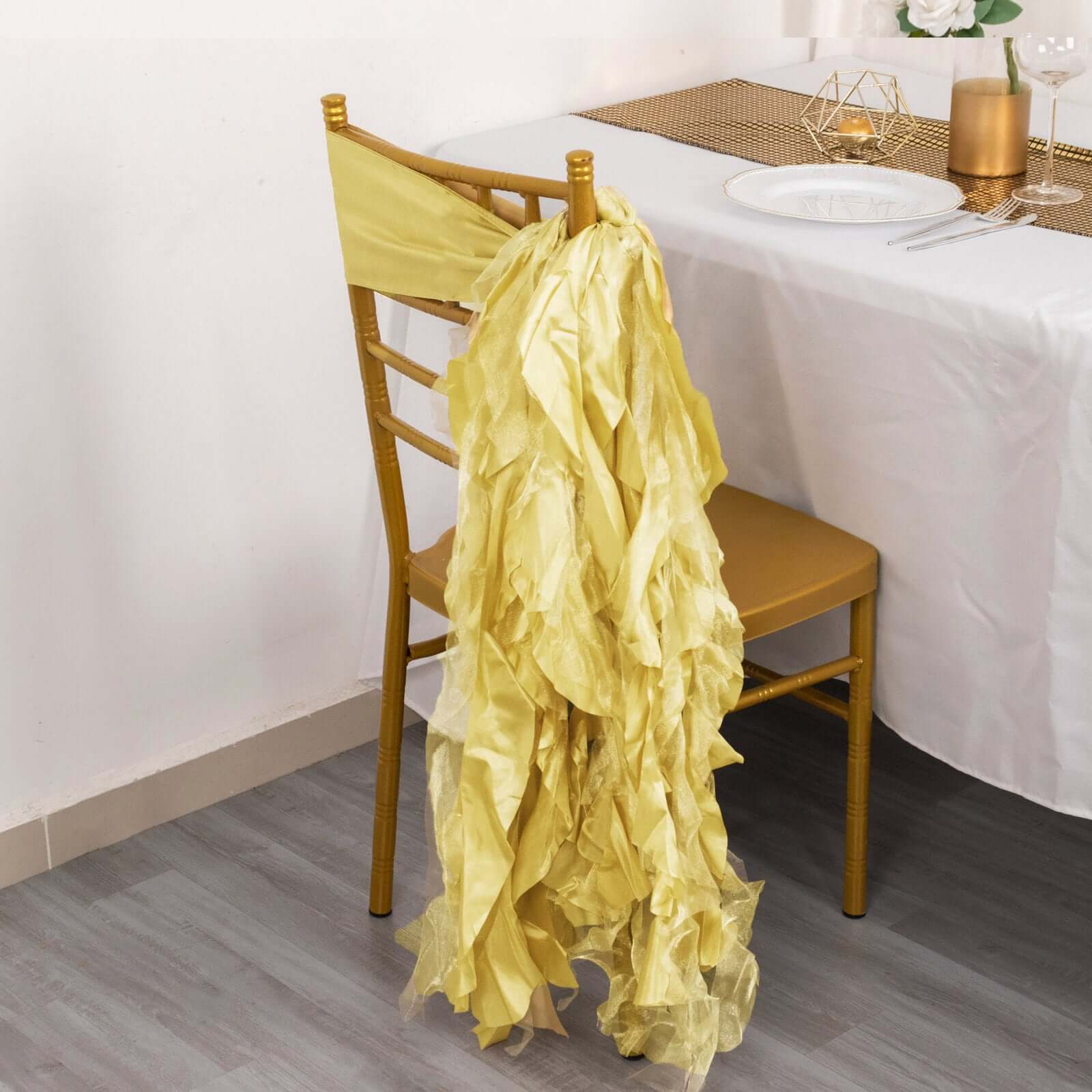 5 Pack Chiffon Satin Chair Sashes Champagne Curly Willow Style - Easy to Use Flowy Chair Bows - Image 10