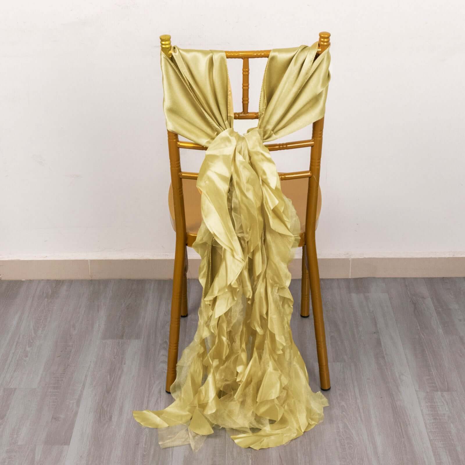5 Pack Chiffon Satin Chair Sashes Champagne Curly Willow Style - Easy to Use Flowy Chair Bows - Image 11