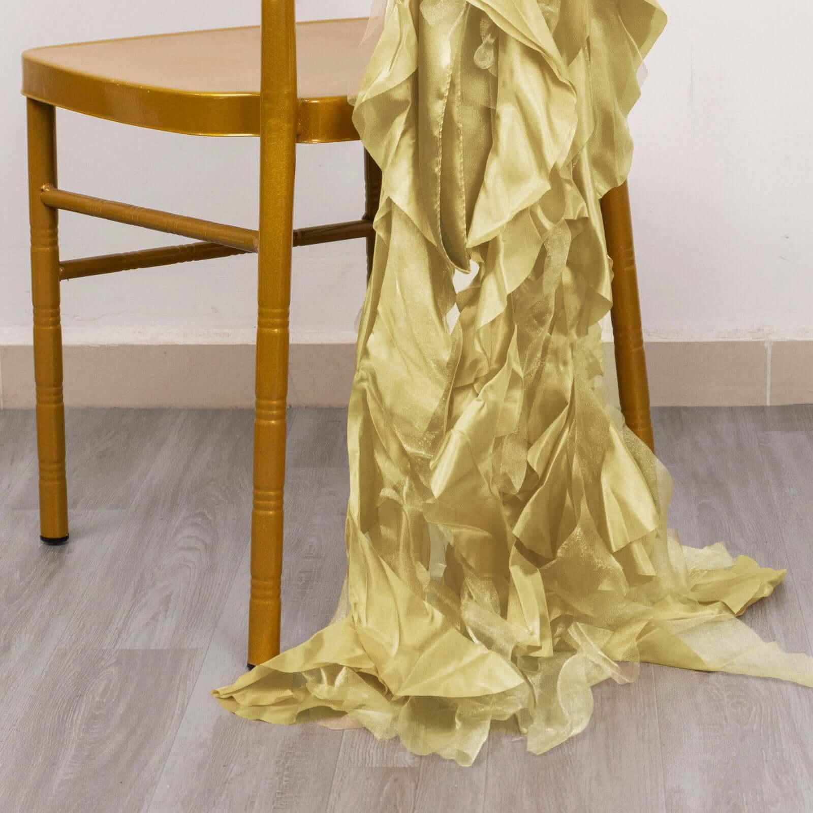 5 Pack Chiffon Satin Chair Sashes Champagne Curly Willow Style - Easy to Use Flowy Chair Bows - Image 12