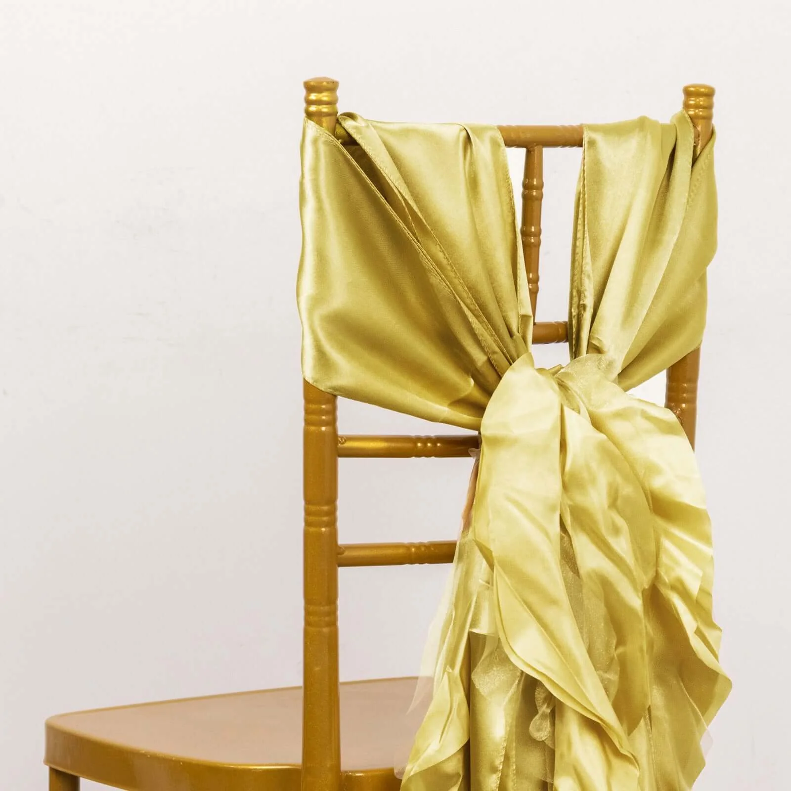 5 Pack Chiffon Satin Chair Sashes Champagne Curly Willow Style - Easy to Use Flowy Chair Bows - Image 14