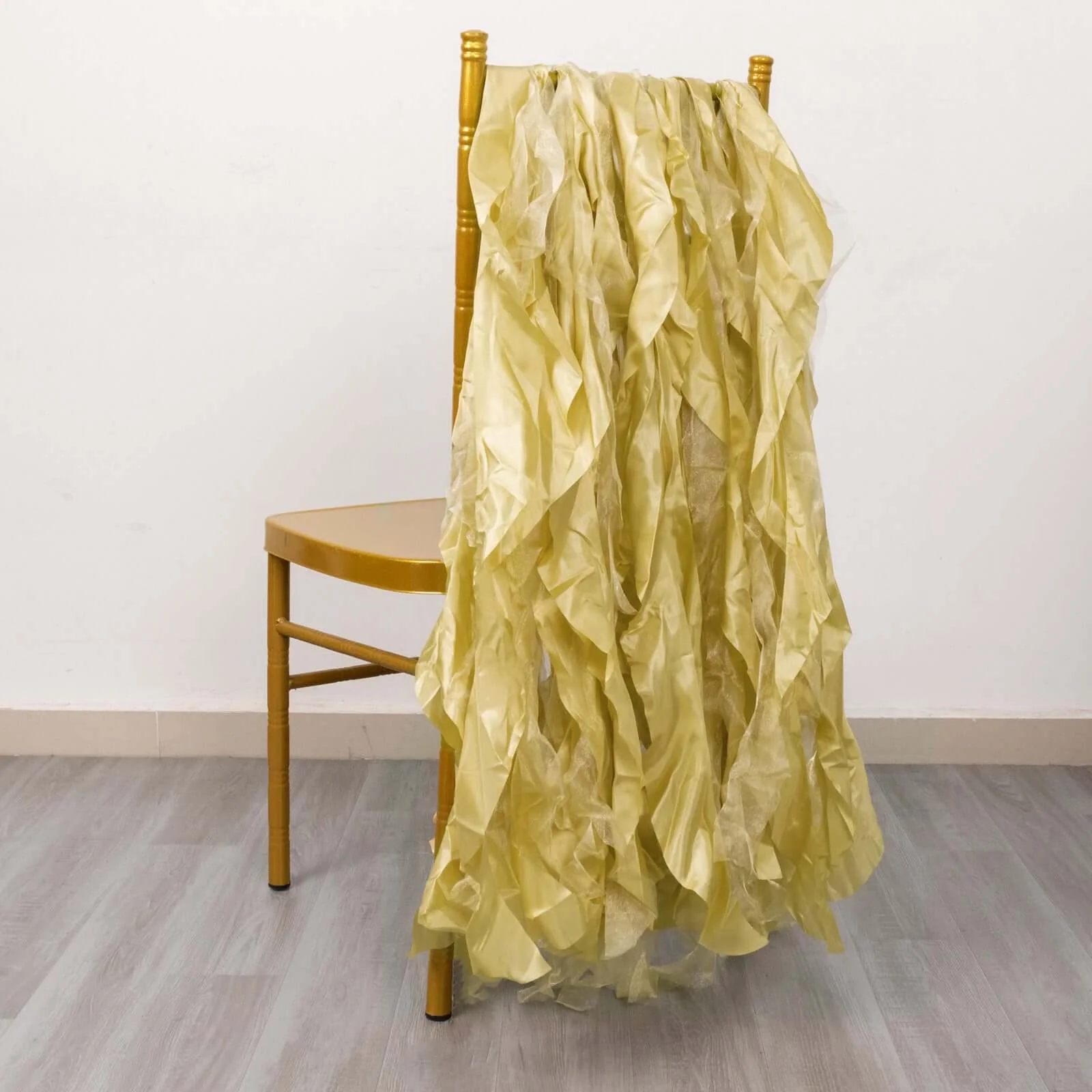 5 Pack Chiffon Satin Chair Sashes Champagne Curly Willow Style - Easy to Use Flowy Chair Bows - Image 18