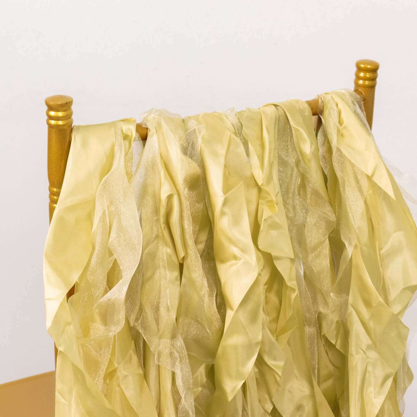 5 Pack Chiffon Satin Chair Sashes Champagne Curly Willow Style - Easy to Use Flowy Chair Bows - Image 19