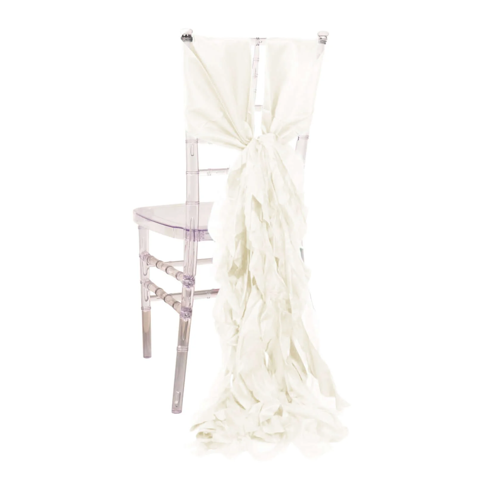 5 Pack Chiffon Satin Chair Sashes Ivory Curly Willow Style - Easy to Use Flowy Chair Bows - Image 6