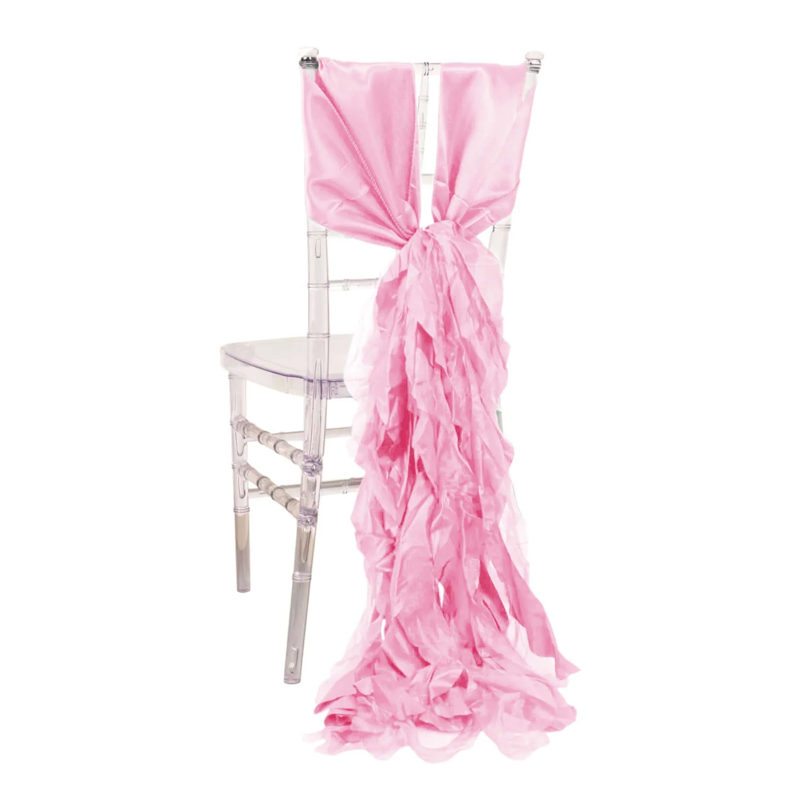 5 Pack Chiffon Satin Chair Sashes Pink Curly Willow Style - Easy to Use Flowy Chair Bows - Image 6