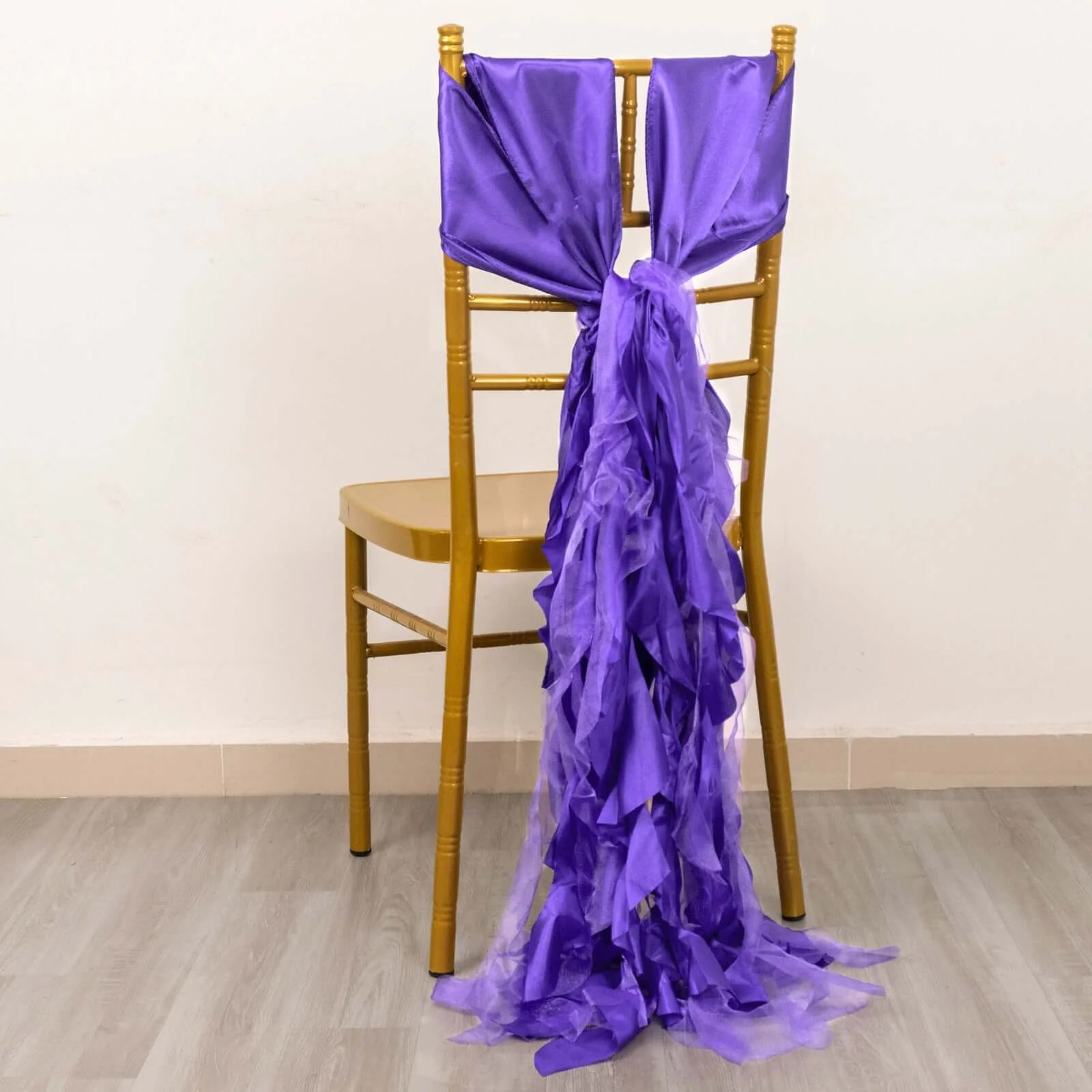 5 Pack Chiffon Satin Chair Sashes Purple Curly Willow Style - Easy to Use Flowy Chair Bows