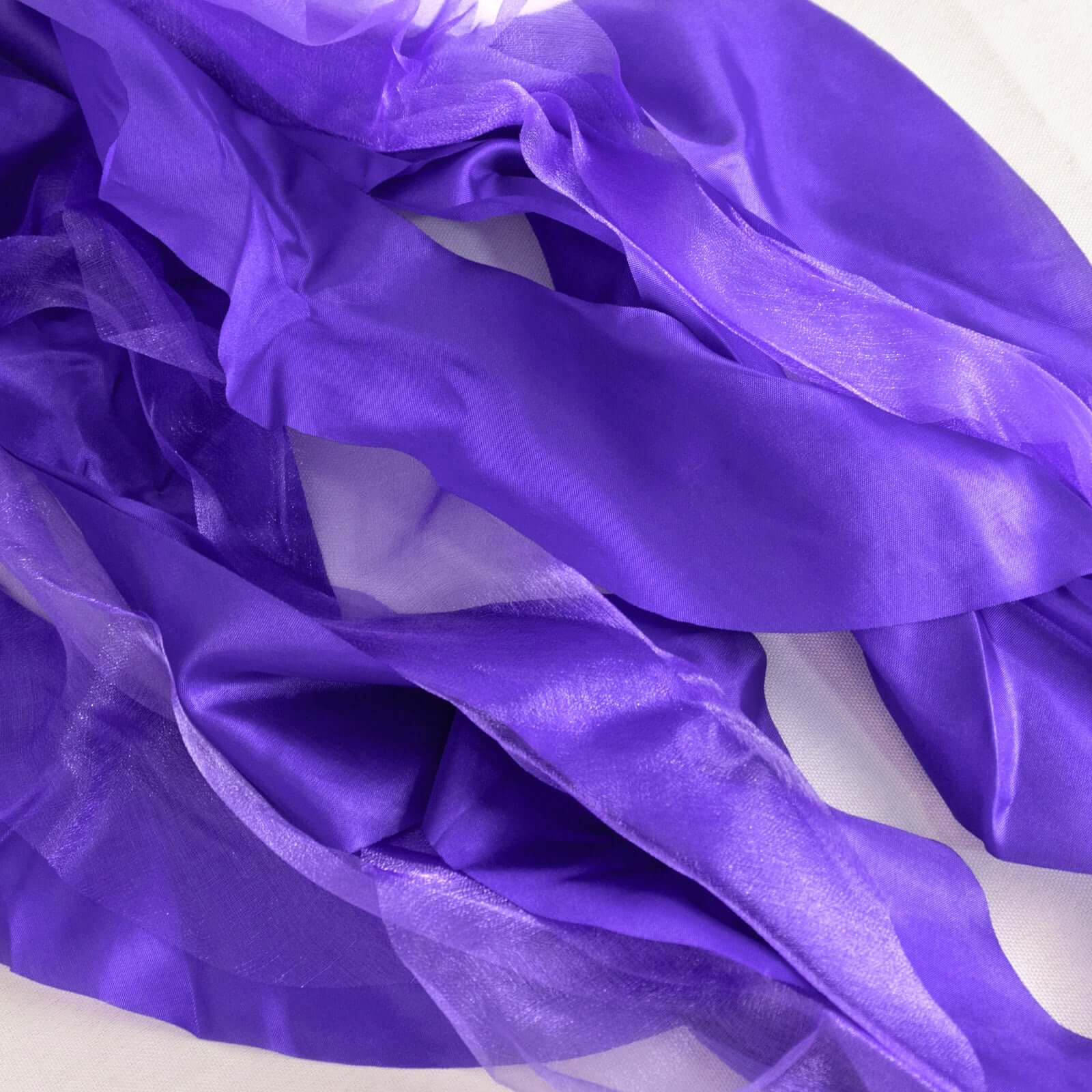 5 Pack Chiffon Satin Chair Sashes Purple Curly Willow Style - Easy to Use Flowy Chair Bows - Image 3
