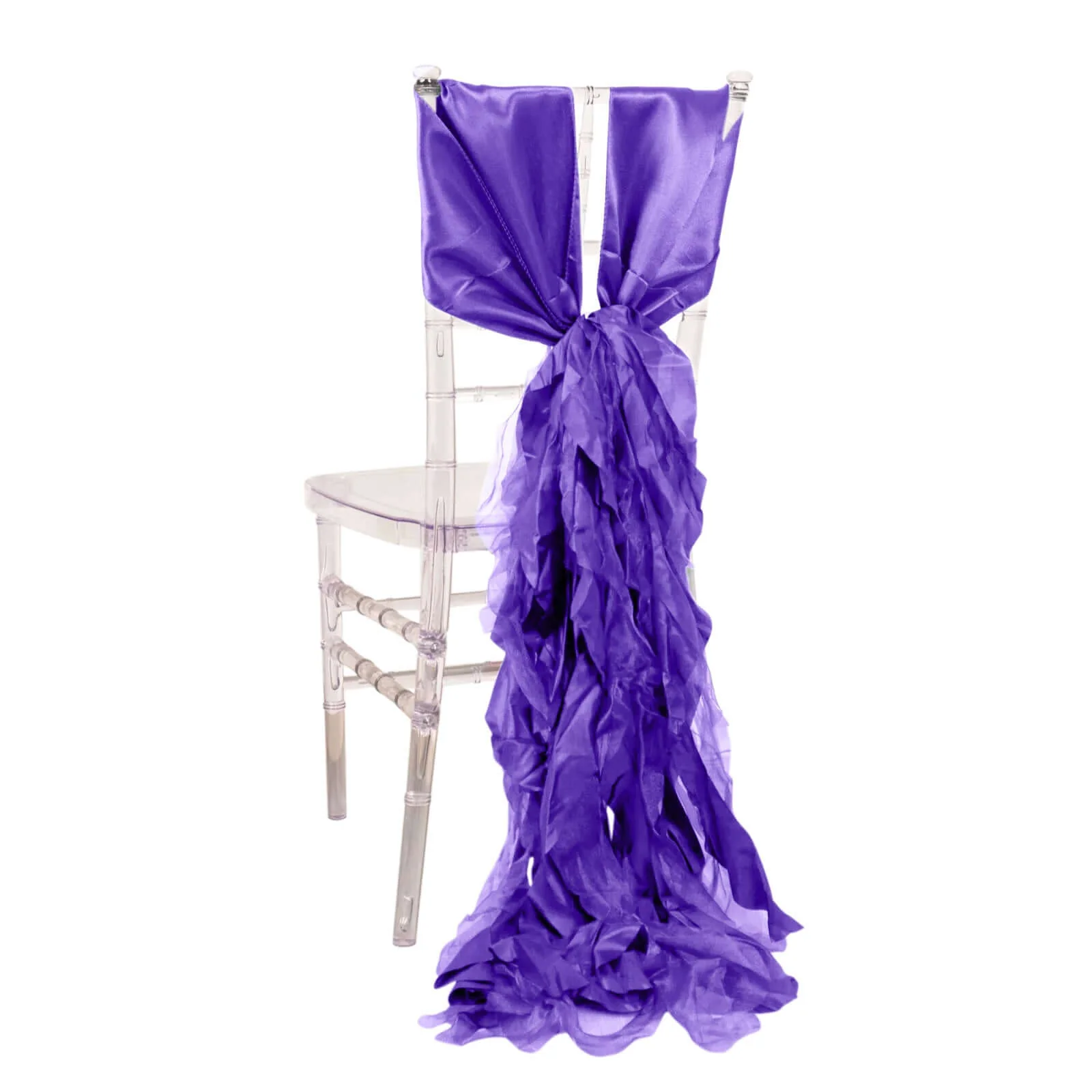 5 Pack Chiffon Satin Chair Sashes Purple Curly Willow Style - Easy to Use Flowy Chair Bows - Image 6