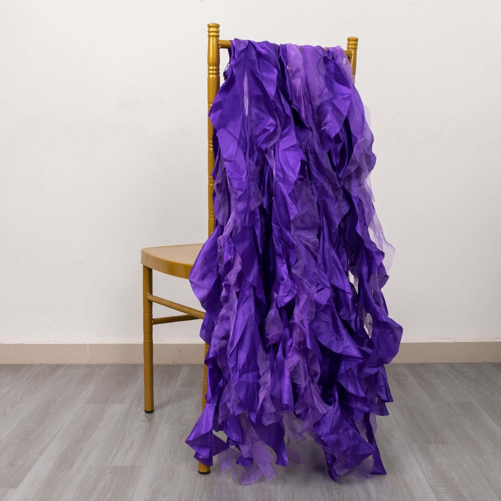 5 Pack Chiffon Satin Chair Sashes Purple Curly Willow Style - Easy to Use Flowy Chair Bows - Image 8