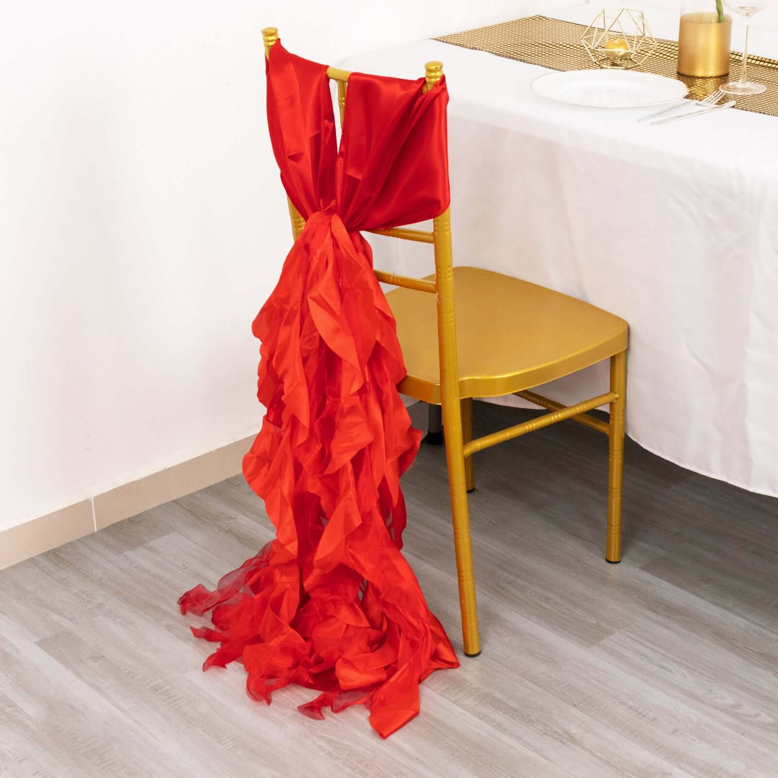 5 Pack Chiffon Satin Chair Sashes Red Curly Willow Style - Easy to Use Flowy Chair Bows - Image 2