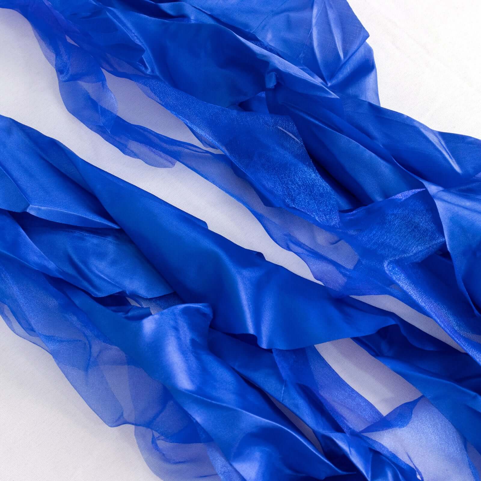 5 Pack Chiffon Satin Chair Sashes Royal Blue Curly Willow Style - Easy to Use Flowy Chair Bows - Image 3
