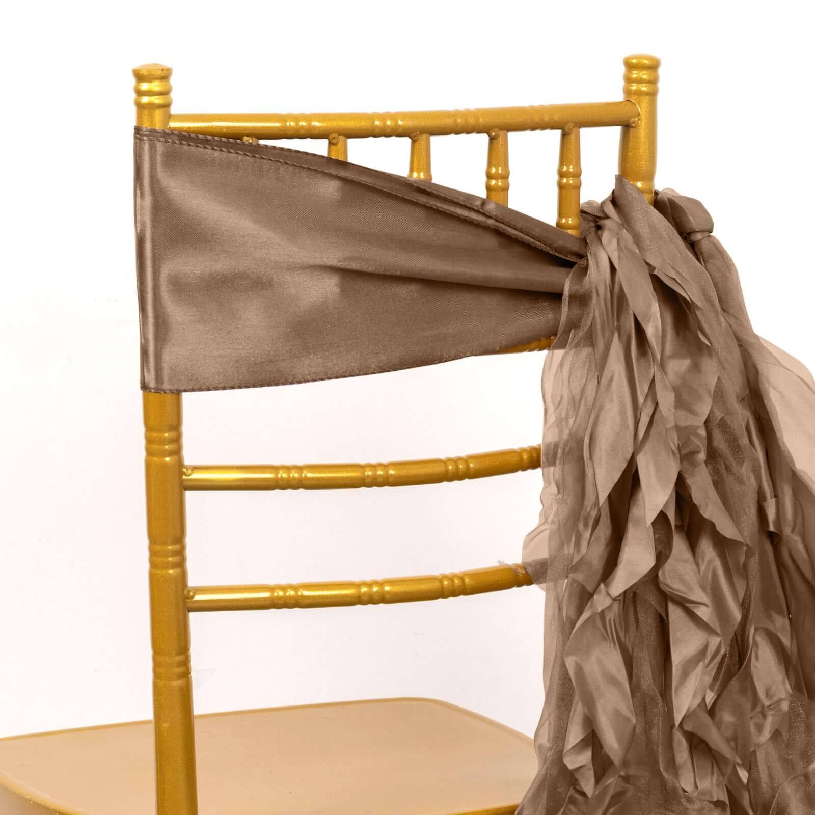 5 Pack Chiffon Satin Chair Sashes Taupe Curly Willow Style - Easy to Use Flowy Chair Bows - Image 10