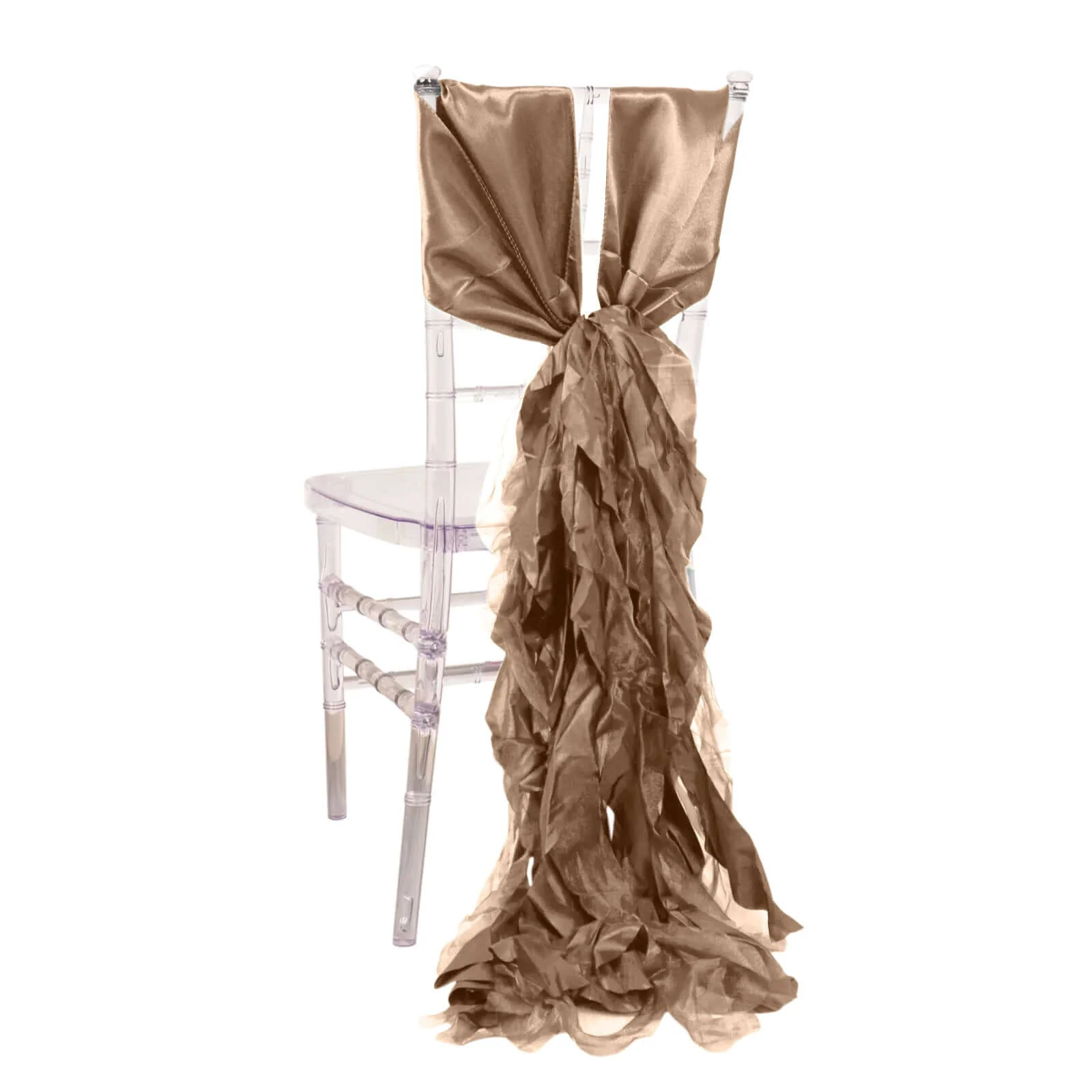 5 Pack Chiffon Satin Chair Sashes Taupe Curly Willow Style - Easy to Use Flowy Chair Bows - Image 6
