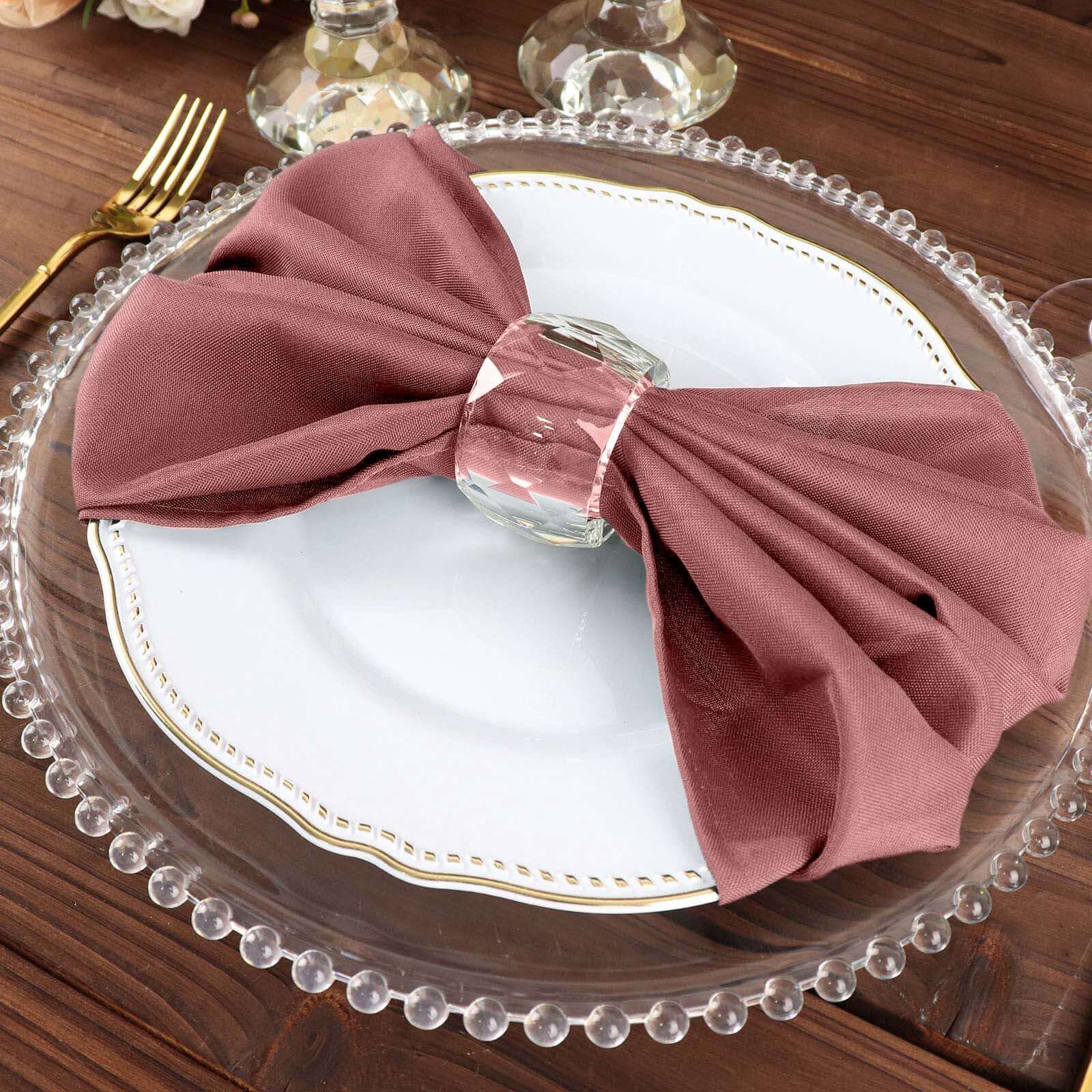 5 Pack Cinnamon Rose Cloth Napkins with Hemmed Edges, Reusable Polyester Dinner Linen Napkins - 20"x20" - Image 10